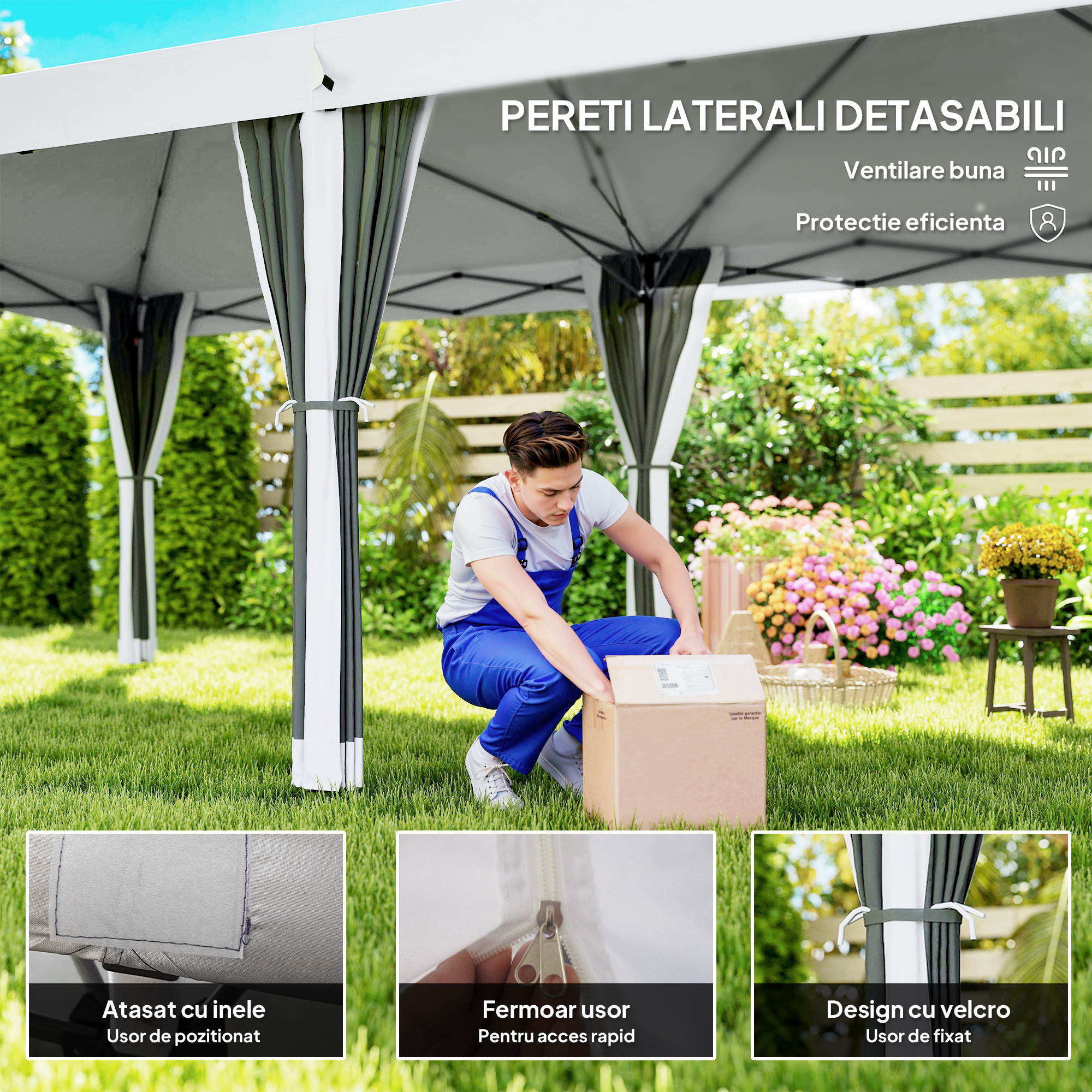  Foisor de gradina cu plasa de tantari, alb, 3x6m [5]