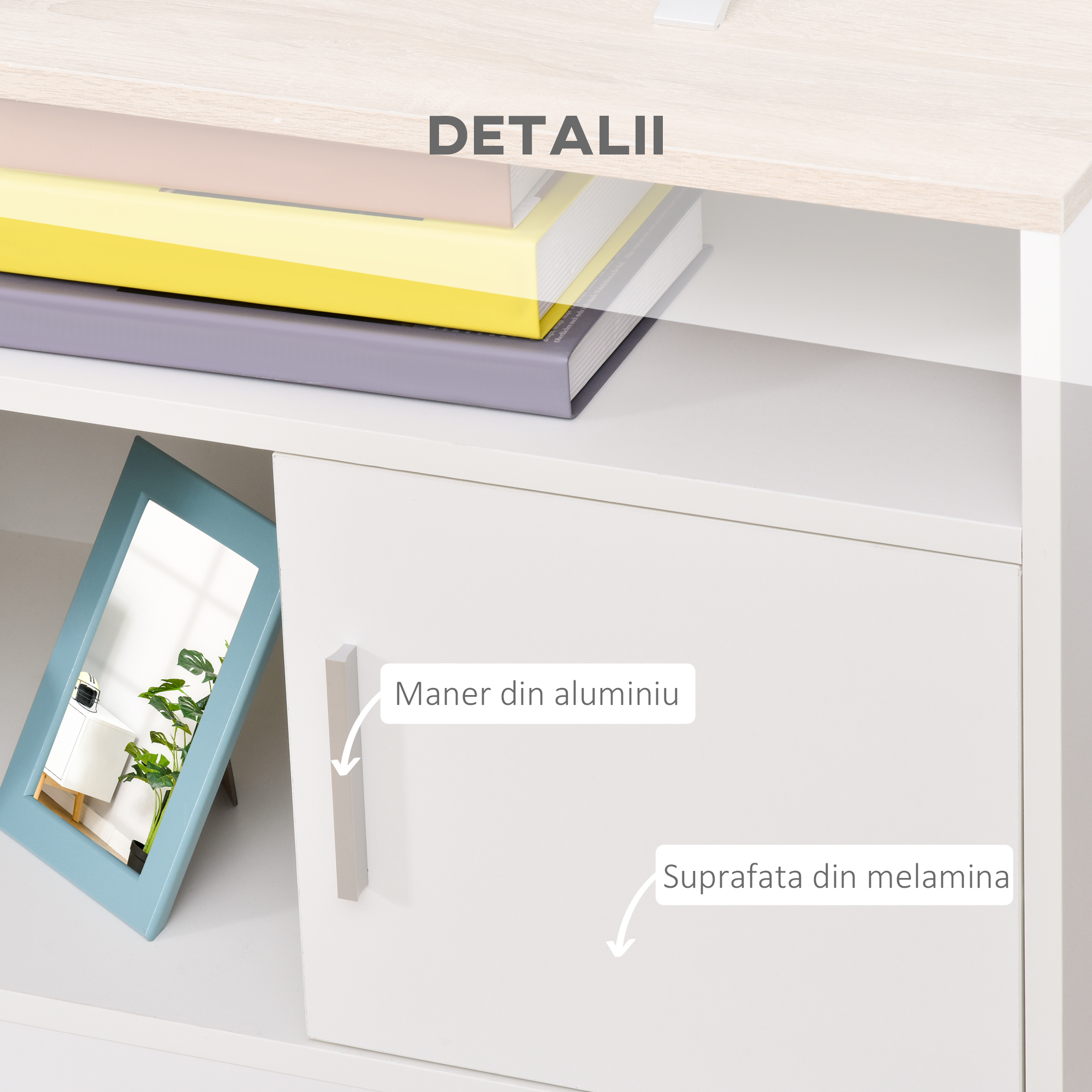  Mobilier TV 42" - Alb & Lemn Natural, Design Compact 105×52 cm [6]