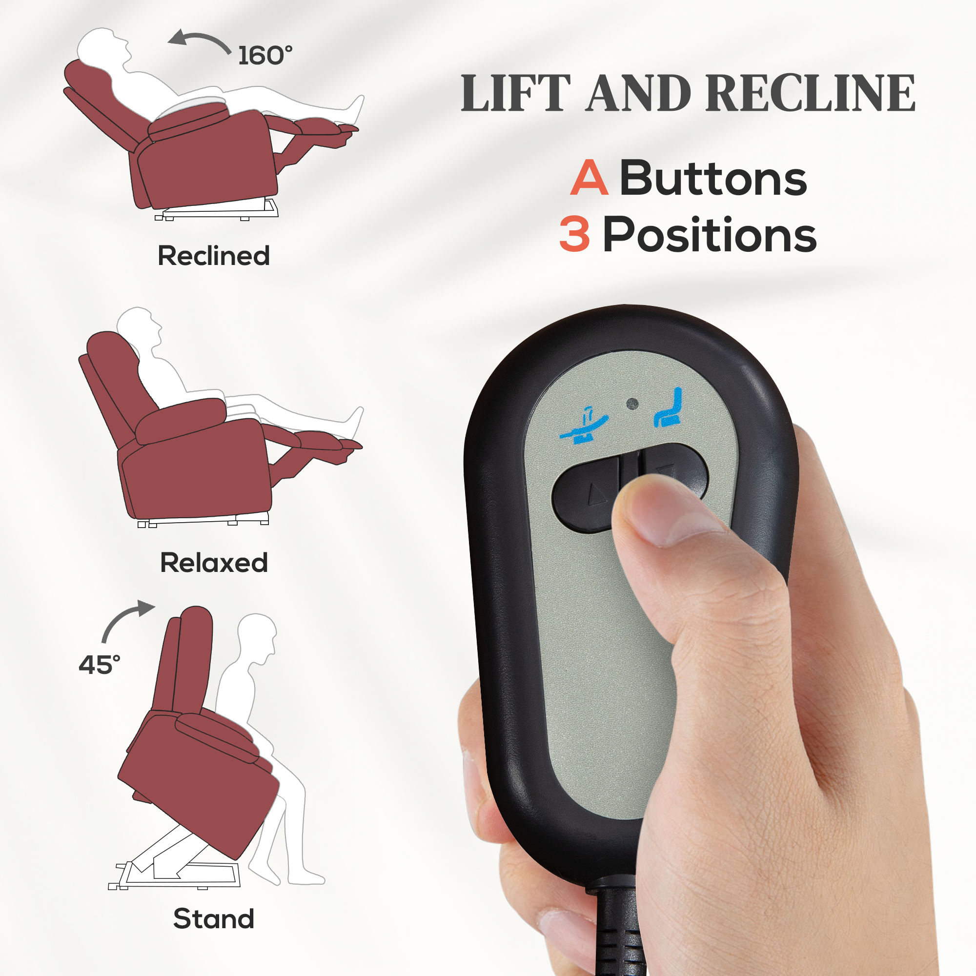  Fotoliu Electric cu Sistem de Ridicare, inclinare si Suport pentru Picioare, Tapiterie din Piele PU, 76x90x105 cm, Rosu [3]