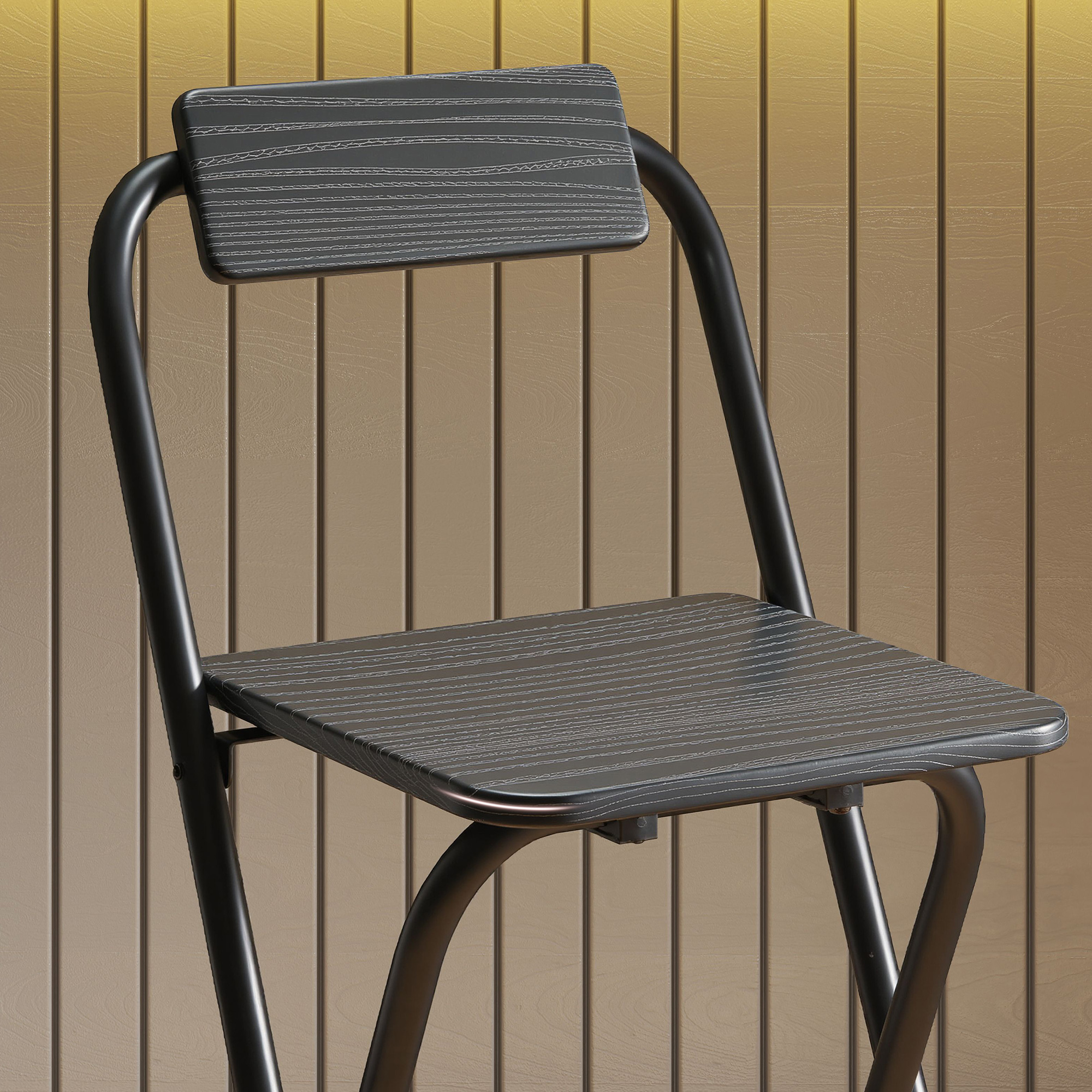  Set 2 Scaune de Bucatarie Pliabile cu Suport pentru Picioare din MDF si Otel Negru [8]