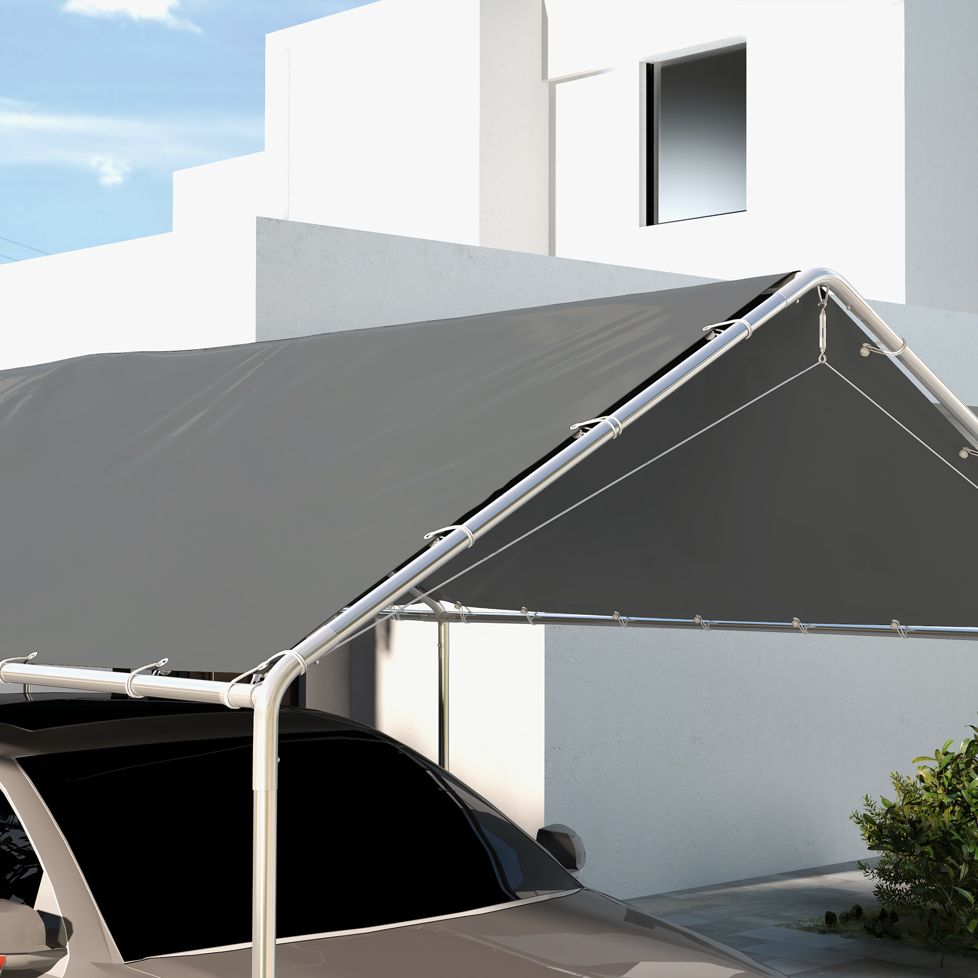  Acoperis de Carport 10 x 20ft, Prelata Rezistenta la UV cu Corzi Elastice, Gri inchis [6]