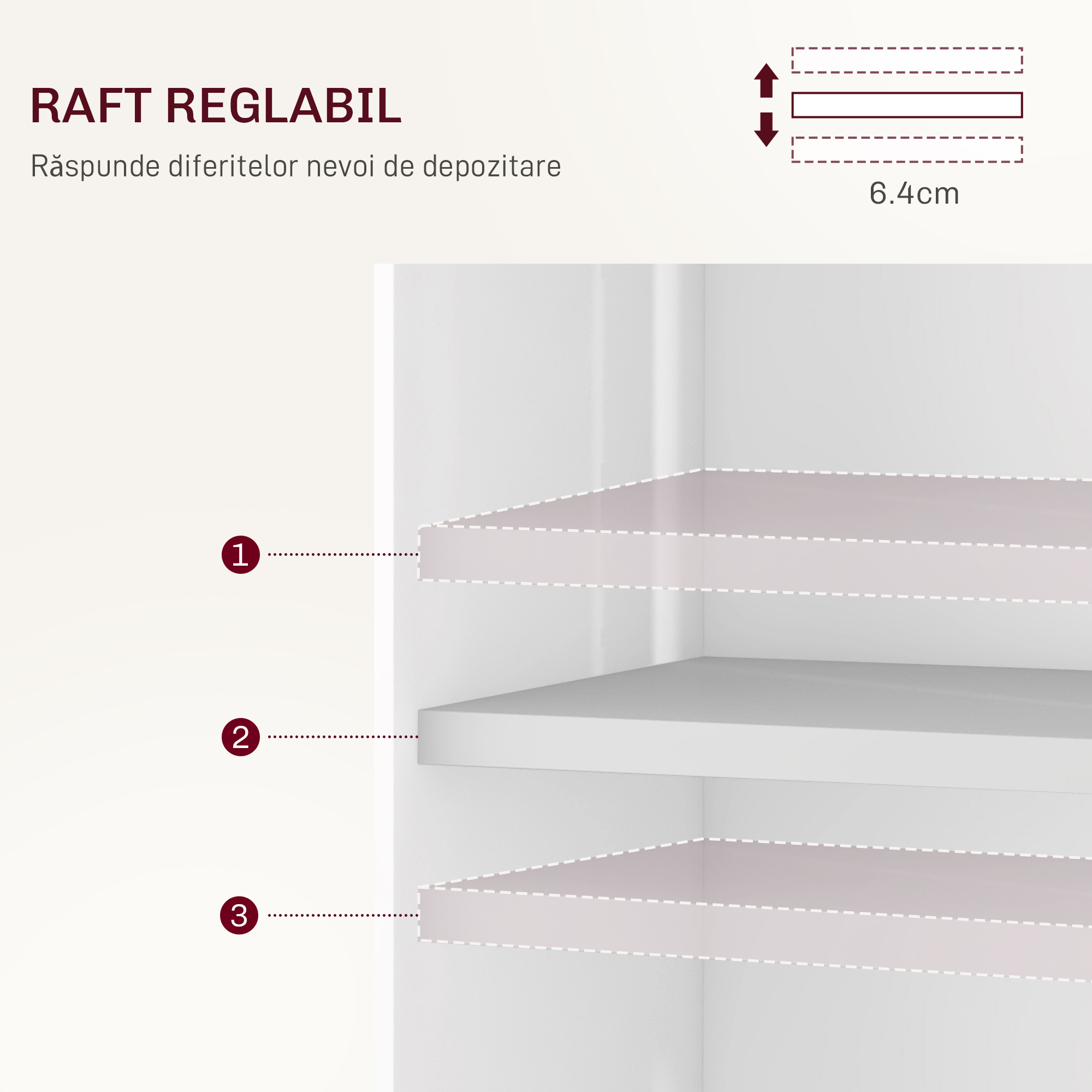  Masa Plianta, Rulanta, Masa Pliabila cu Cutie de Depozitare, Rafturi pe 3 Niveluri si Suport, 130x80x76.5 cm, Alb [6]