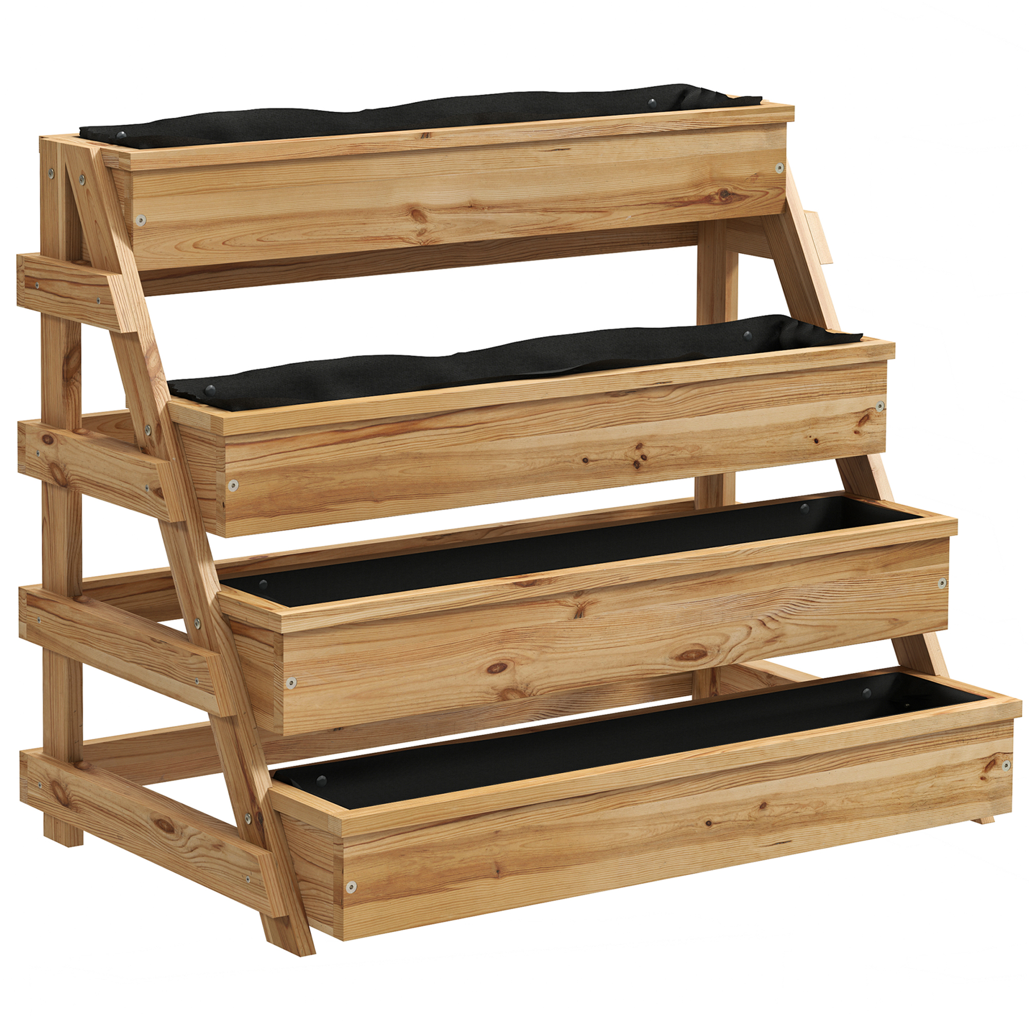 Living & hol -  Jardiniera inaltata cu 4 niveluri, cu orificii de drenaj si material netesut, din lemn de brad, 75x57x60,5 cm