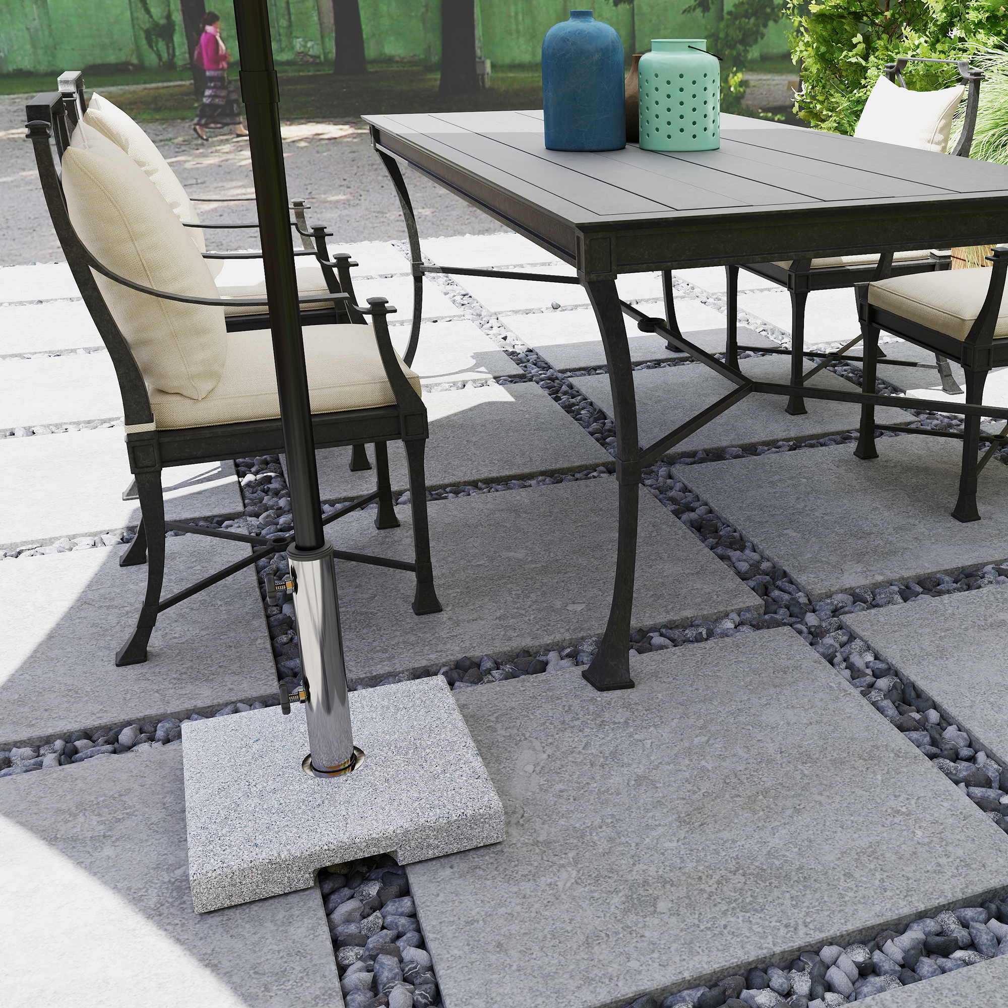  Baza pentru Umbrela din Granit 21 kg, Baza Patrata pentru Umbrele de Exterior cu Manere si 2 Butoane Reglabile, Ideala pentru Gradina, Patio, Marginea Piscinei, Gri [8]