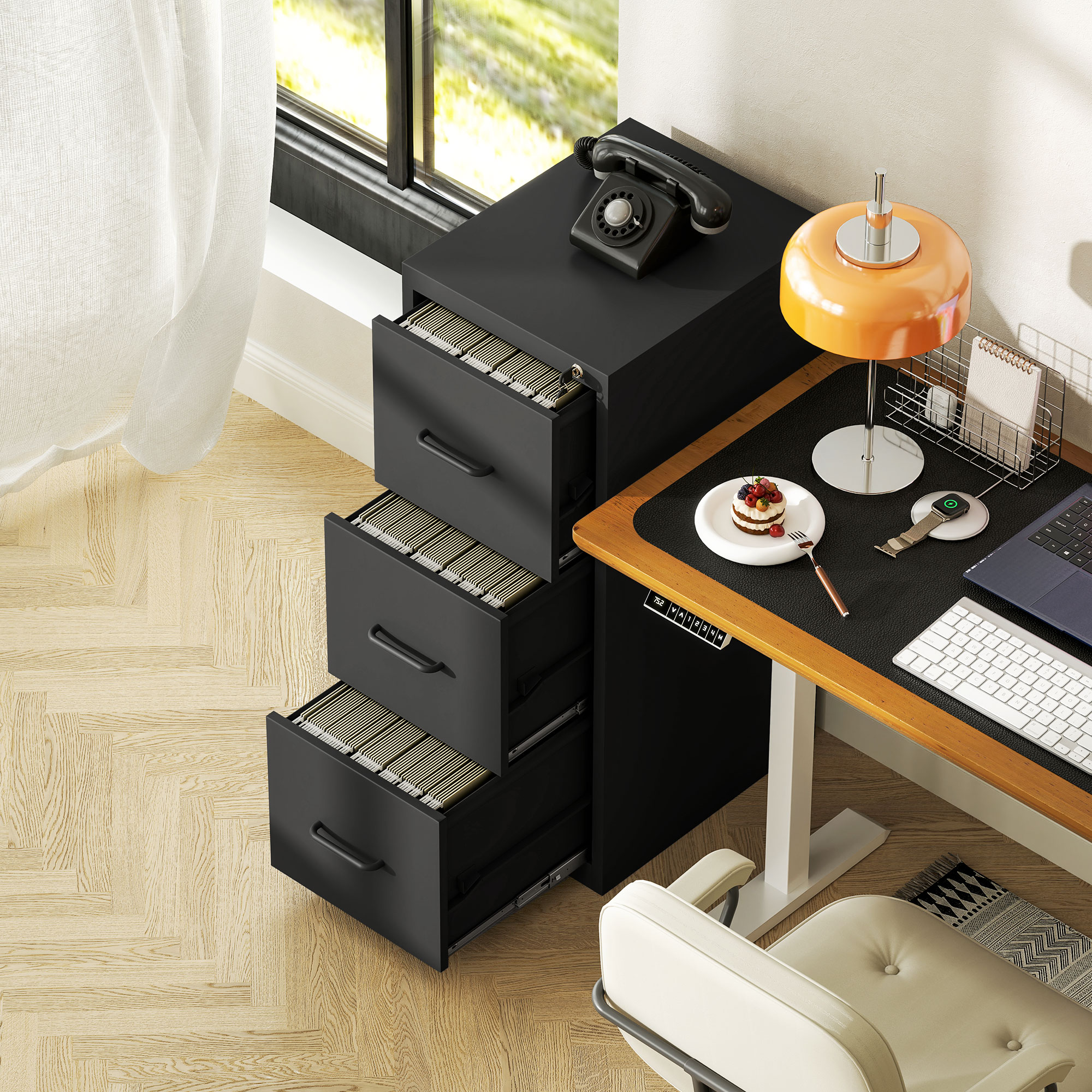  Fiset Minimal pentru Documente cu 3 Sertare si Bara Reglabila, din Otel, 36.5x46.2x99 cm, Negru [5]