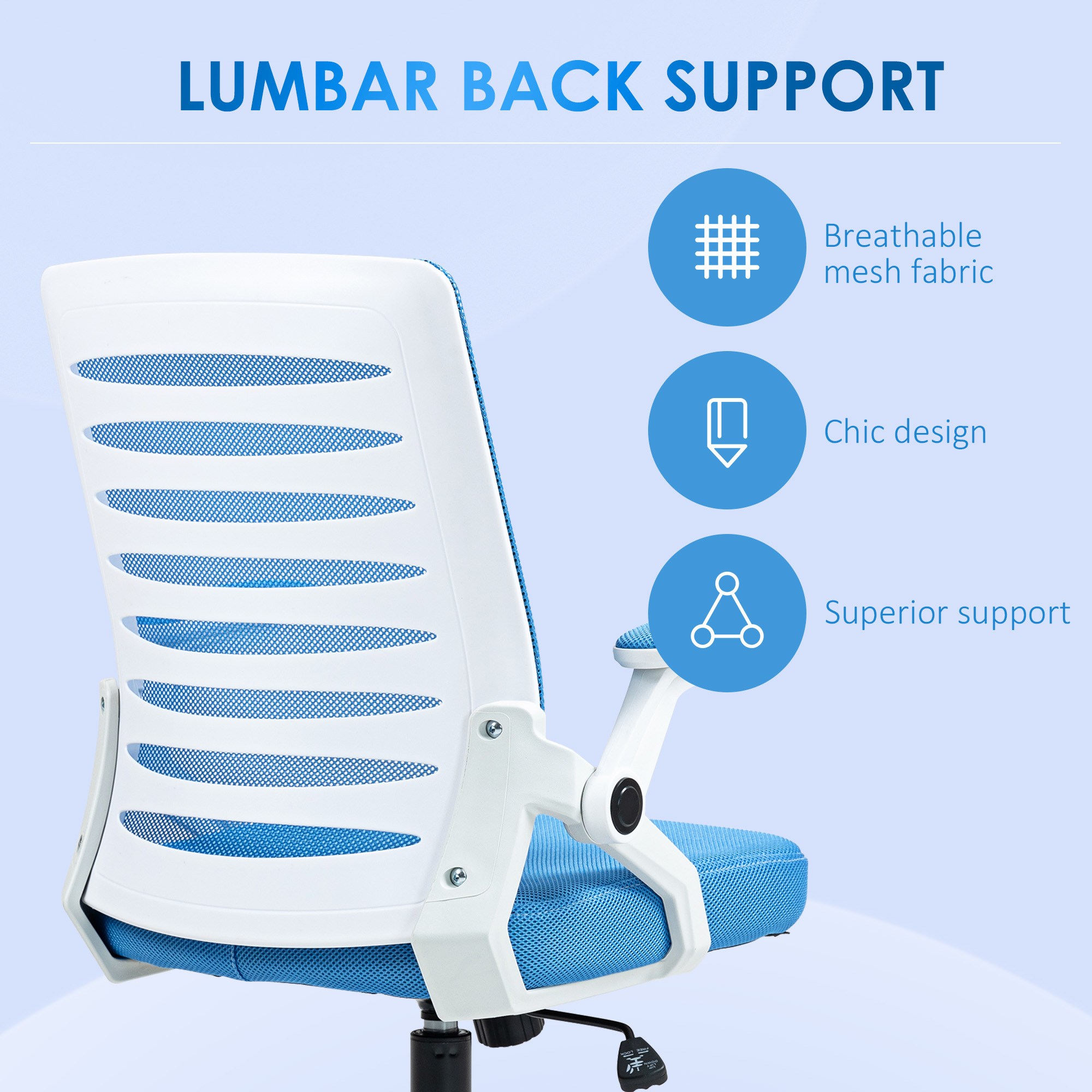  Scaun ergonomic pivotant, reglabil pe inaltime, cu brate, 54x54x89-99 cm, alb si albastru [5]