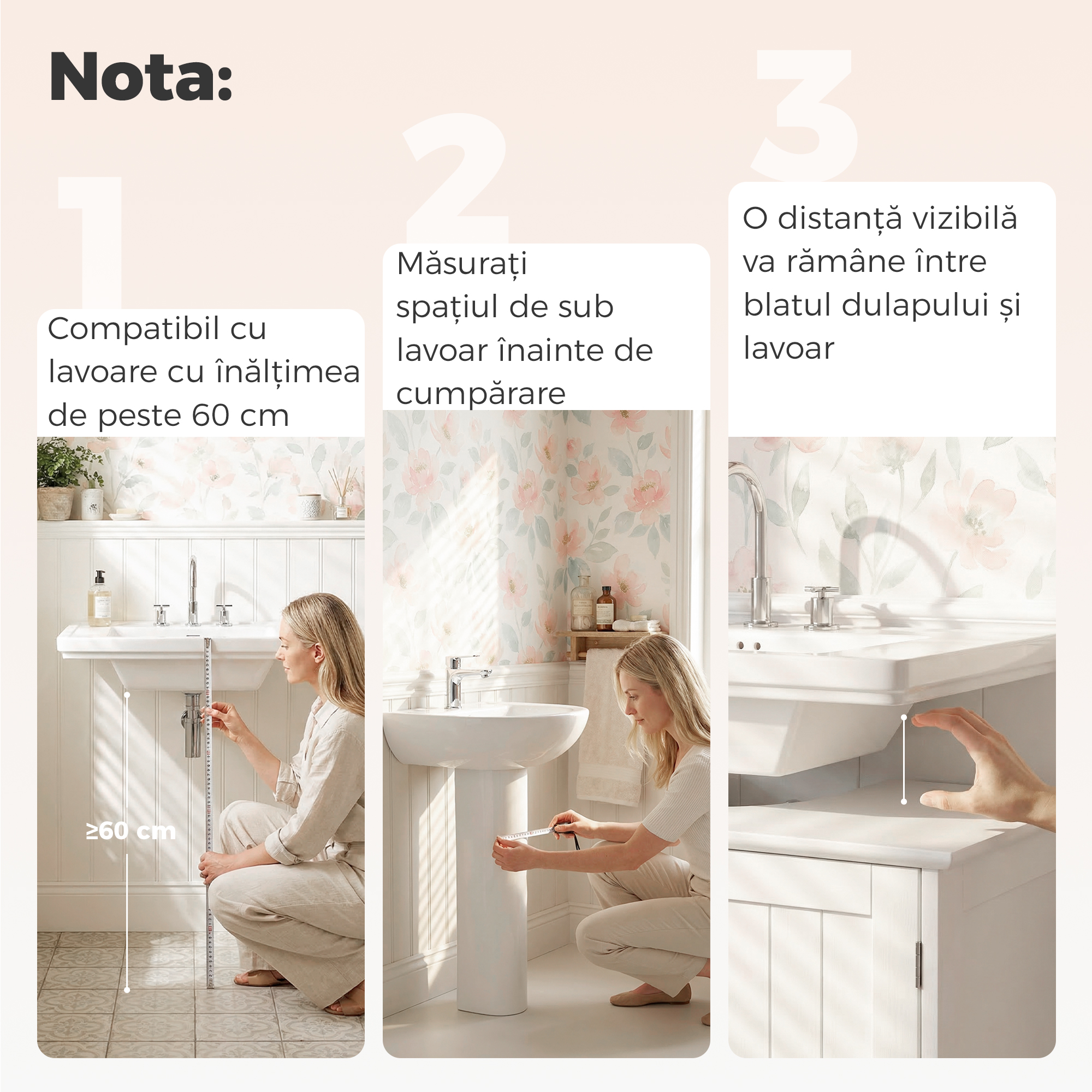  Dulap Sub Chiuveta cu 2 Usi, Raft Reglabil si Decupaj in Forma de U, 60x30x60 cm, Alb [4]
