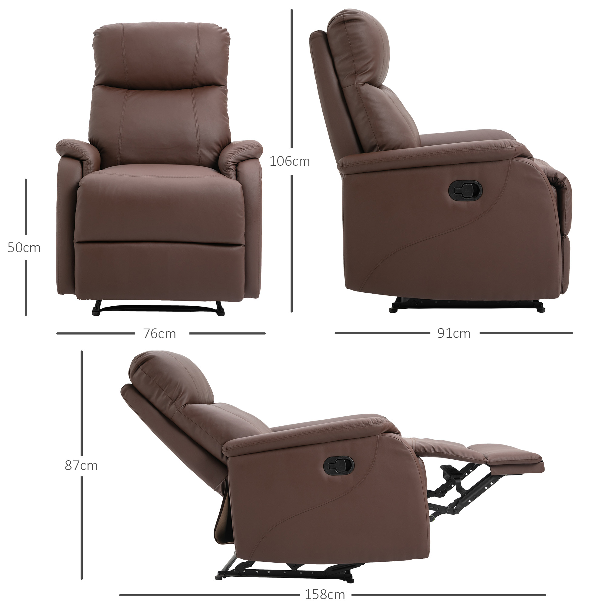  Fotoliu Relax Manual cu Spatar Reclinabil - Piele Sintetica Maro [2]