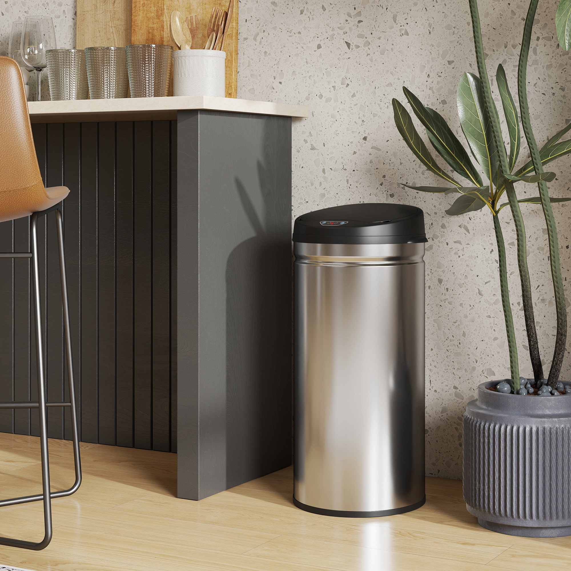  Cos de Gunoi de 42L cu Senzor de Miscare si Deschidere Automata, 30.5x30.5x68 cm, Negru si Argintiu [8]