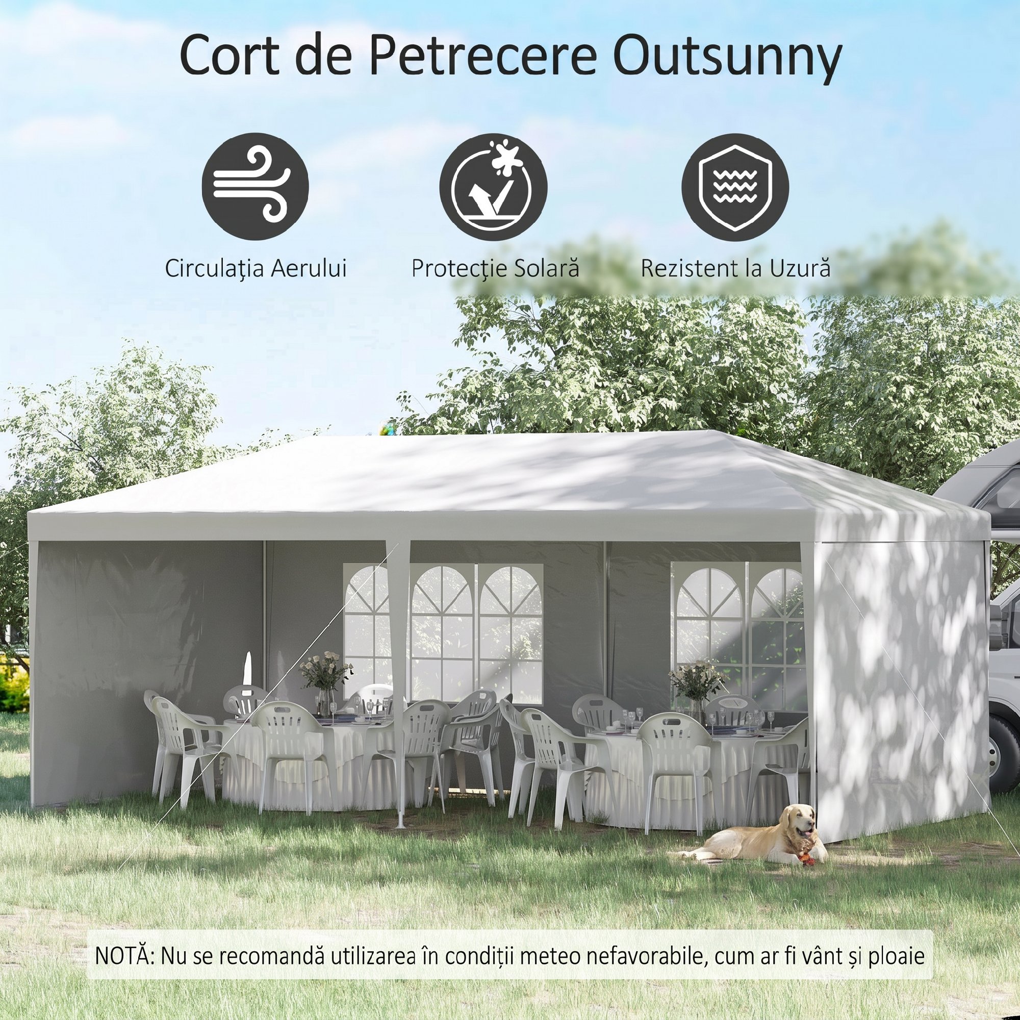 Cort de gradina pliabil  pentru petreceri si evenimente cu panouri detasabile, otel si PE, 5,85x2,95 m, alb [3]