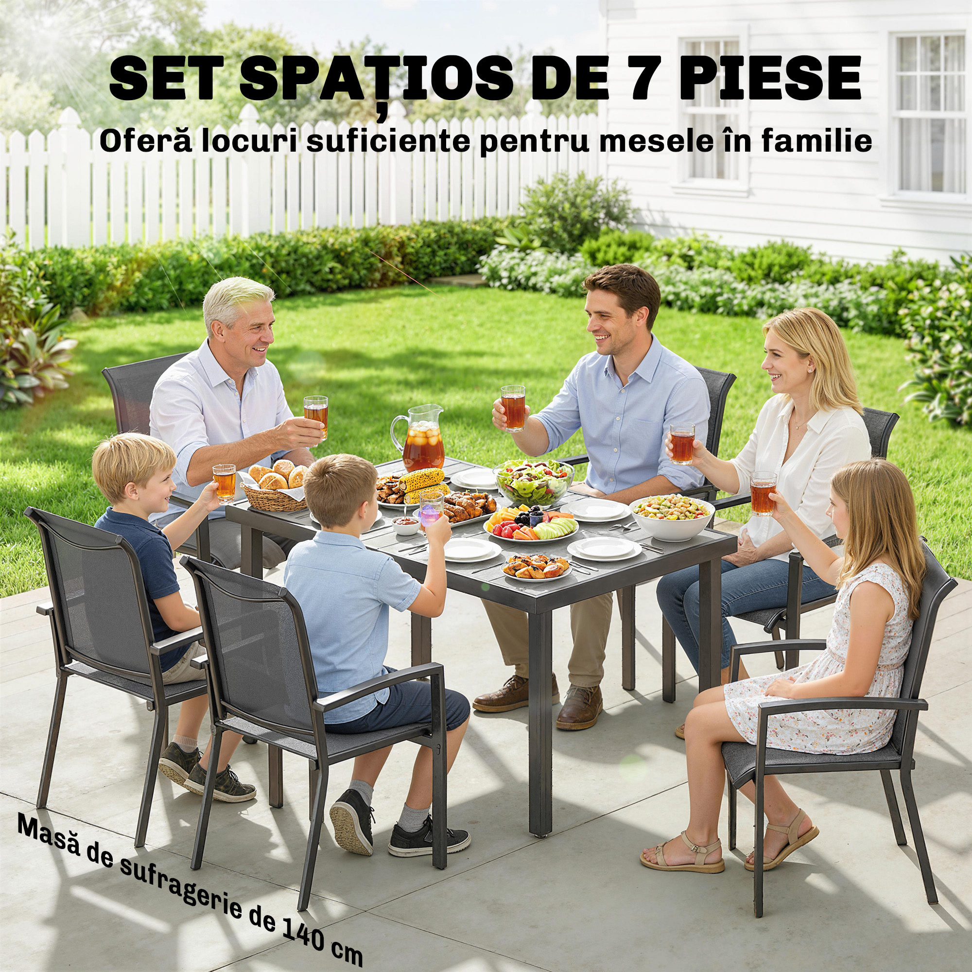  Set Mese de Exterior cu Scaune Stivuibile, Gri [3]