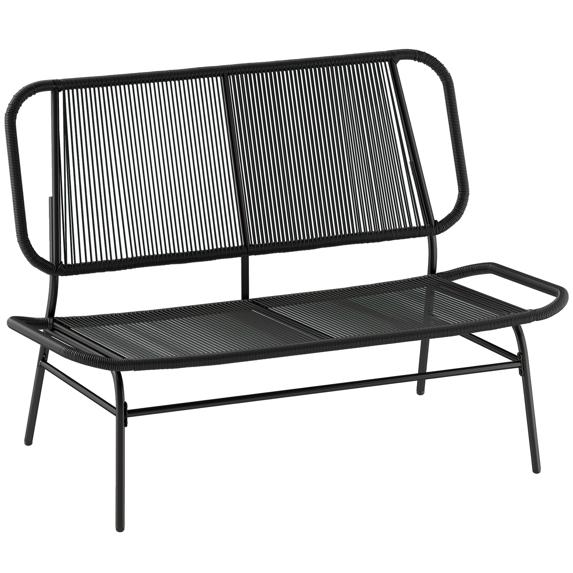 Gradina & balcon -  Canapea Rattan cu 2 Locuri, Loveseat cu sezut si Spatar impletit, Negru.