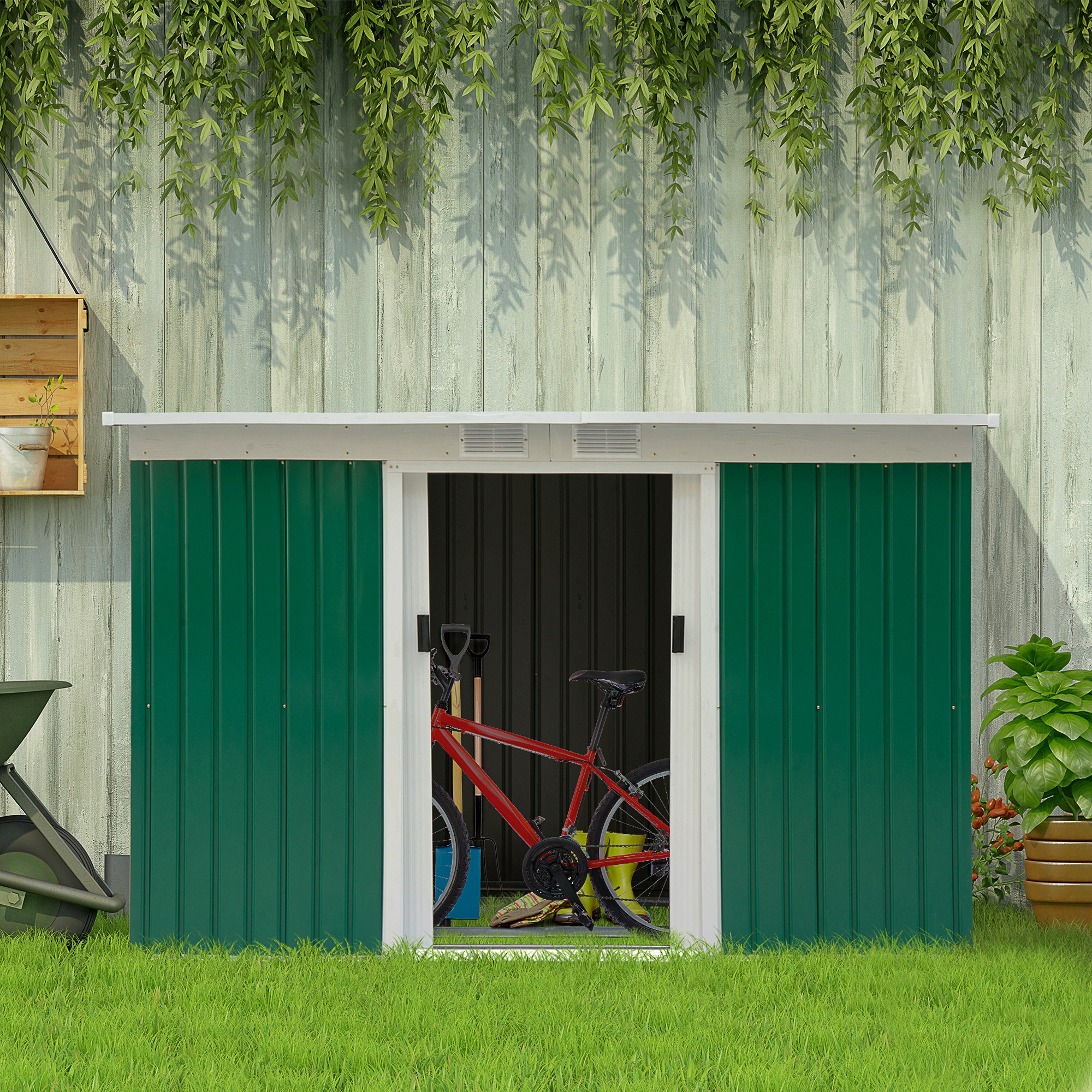  casuta pentru unelte gradina, 277x130x173cm, verde [1]