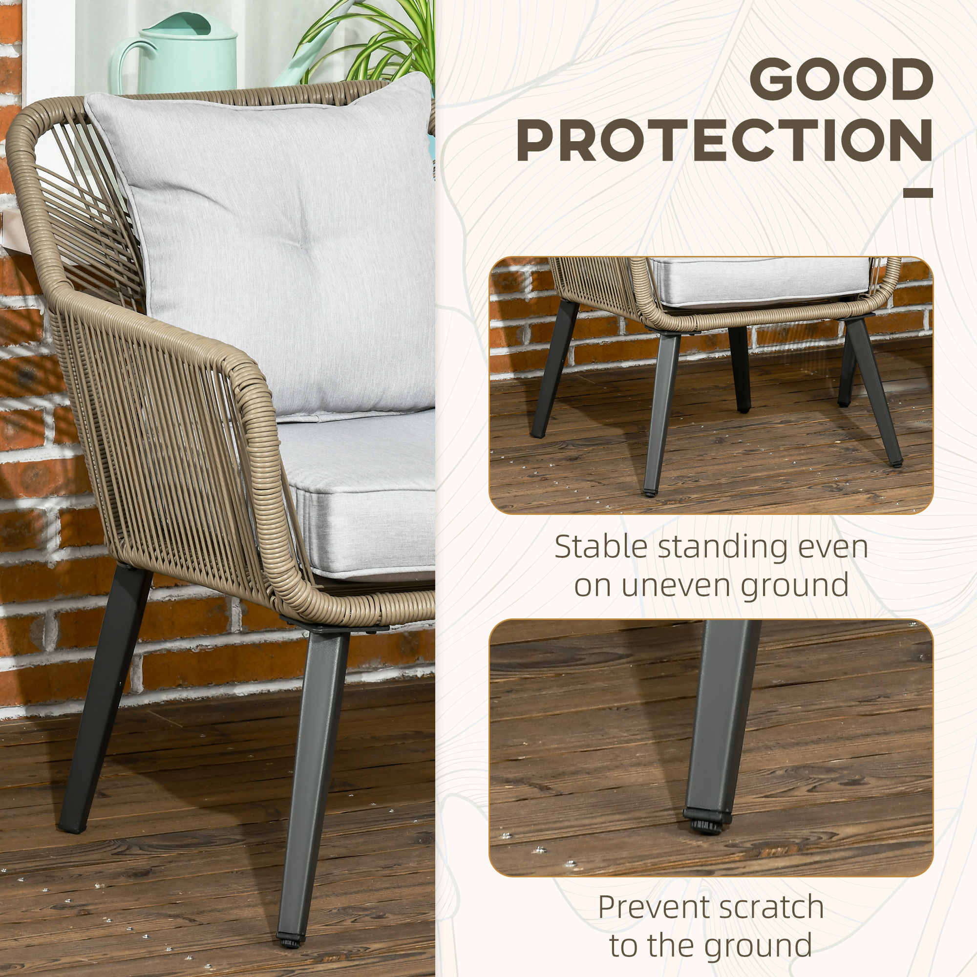  Set Modern din 3 Piese cu Suporturi Ajustabile, Set de Cafea pentru Terasa din impletitura Rotunda, 63x73x78 cm, Gri Deschis [4]