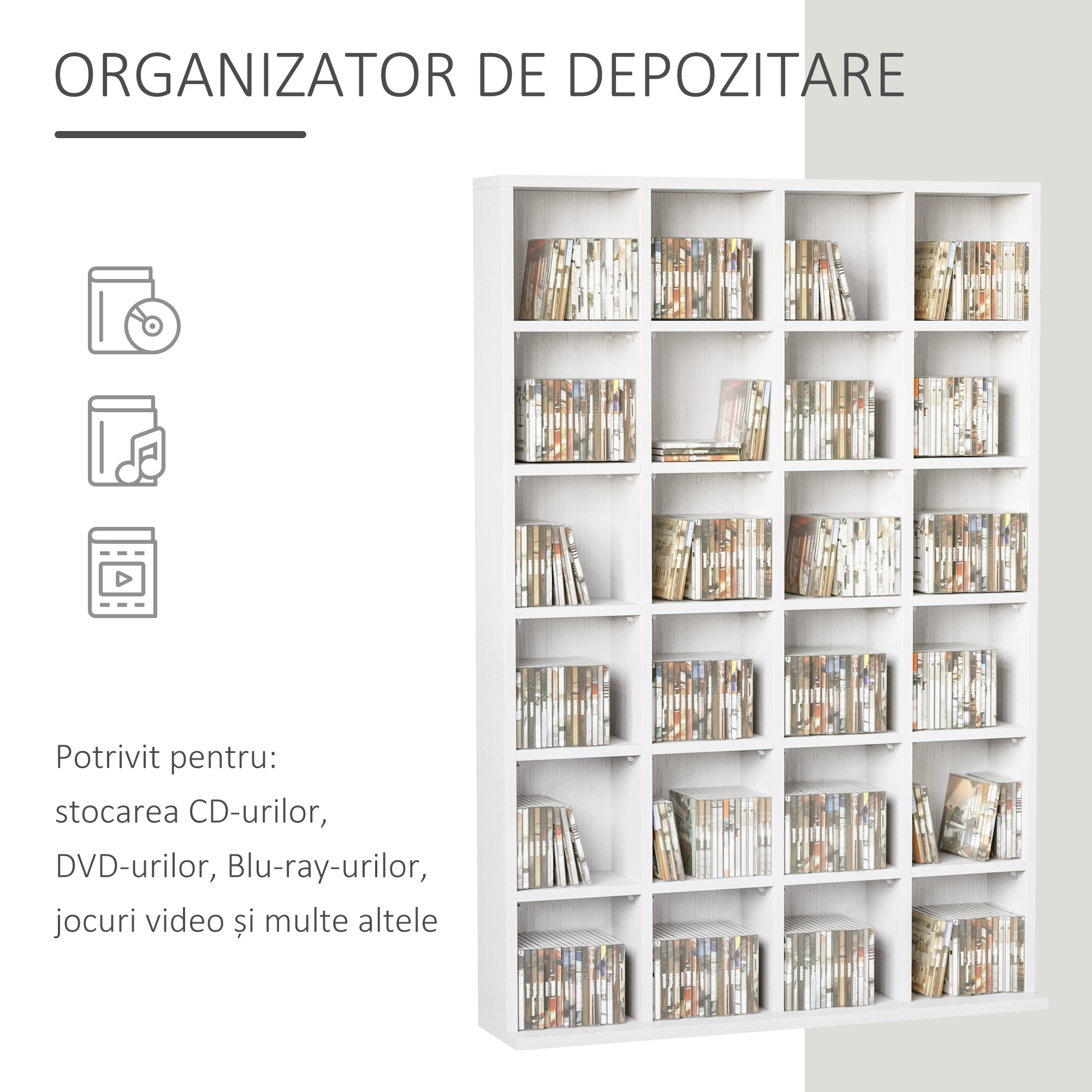  Mobilier Librerie in Lemn 24 Compartimente, Alb, 130.5x89x20cm [3]