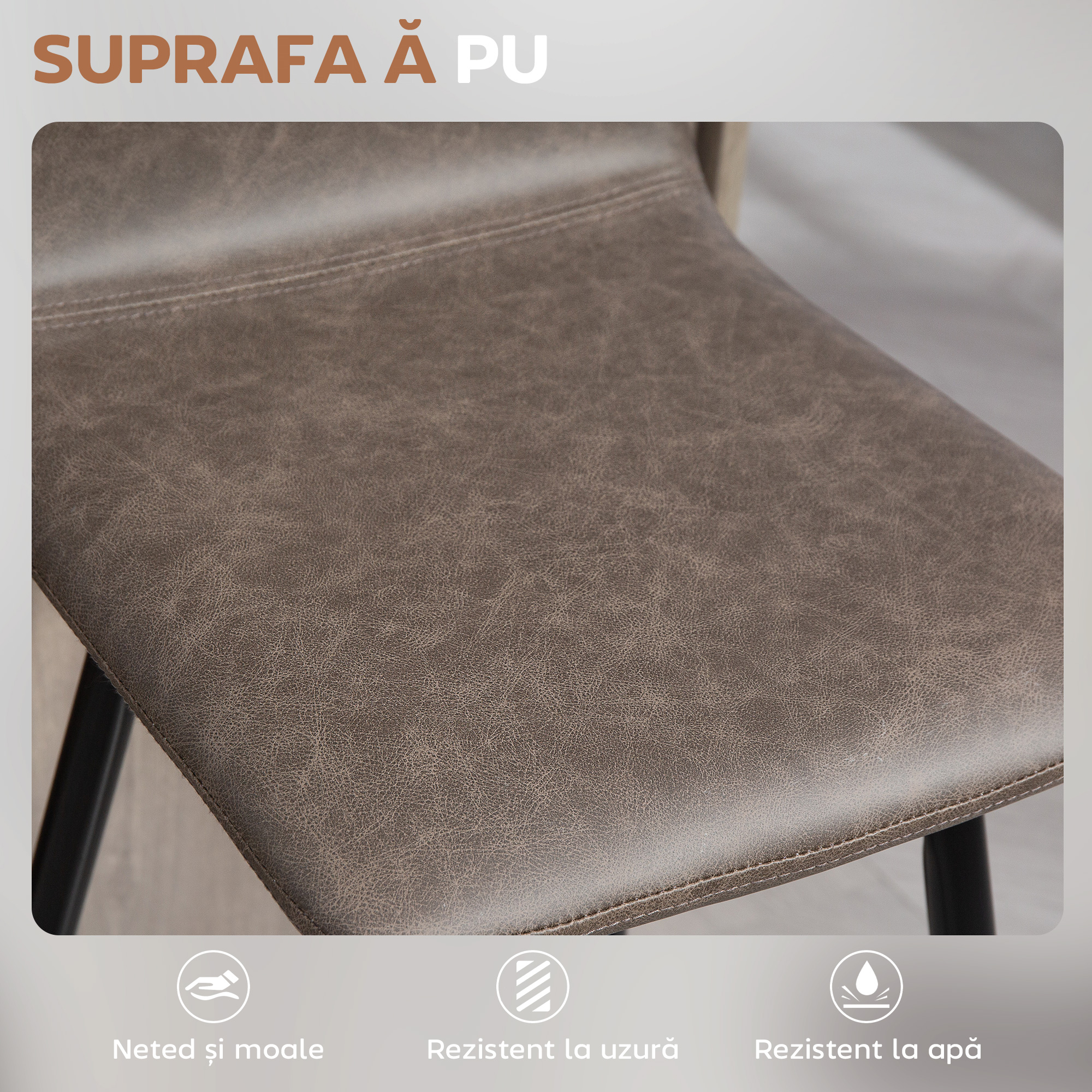  Set 2 Scaune de Bar cu Spatar si Suport pentru Picioare din PU si Otel Maro [5]