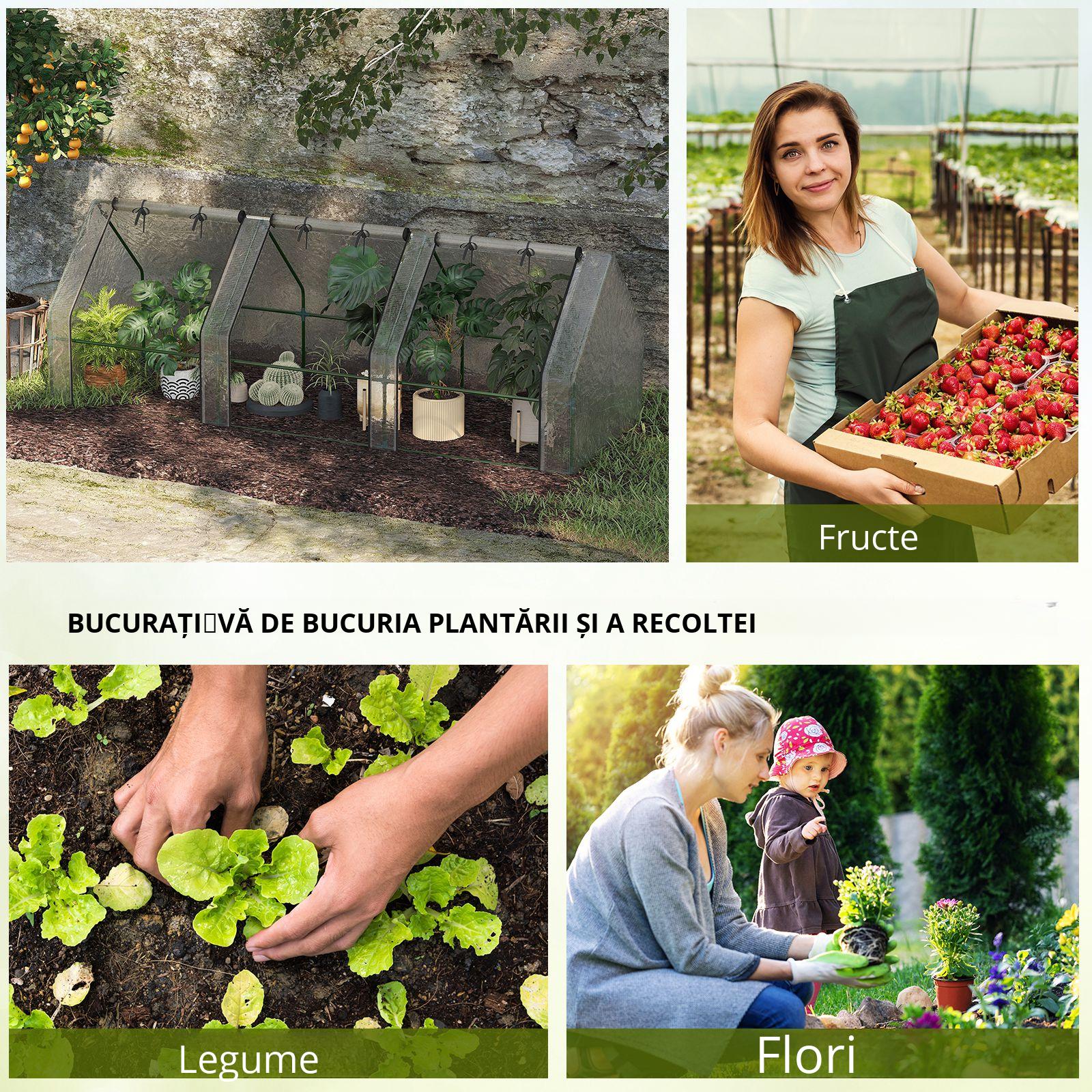  Sera de Gradina tip Tunel din PE pentru Plante si Flori cu Margini Extinse si Usi cu Fermoar 295x100x80 cm, Alb lucios [3]