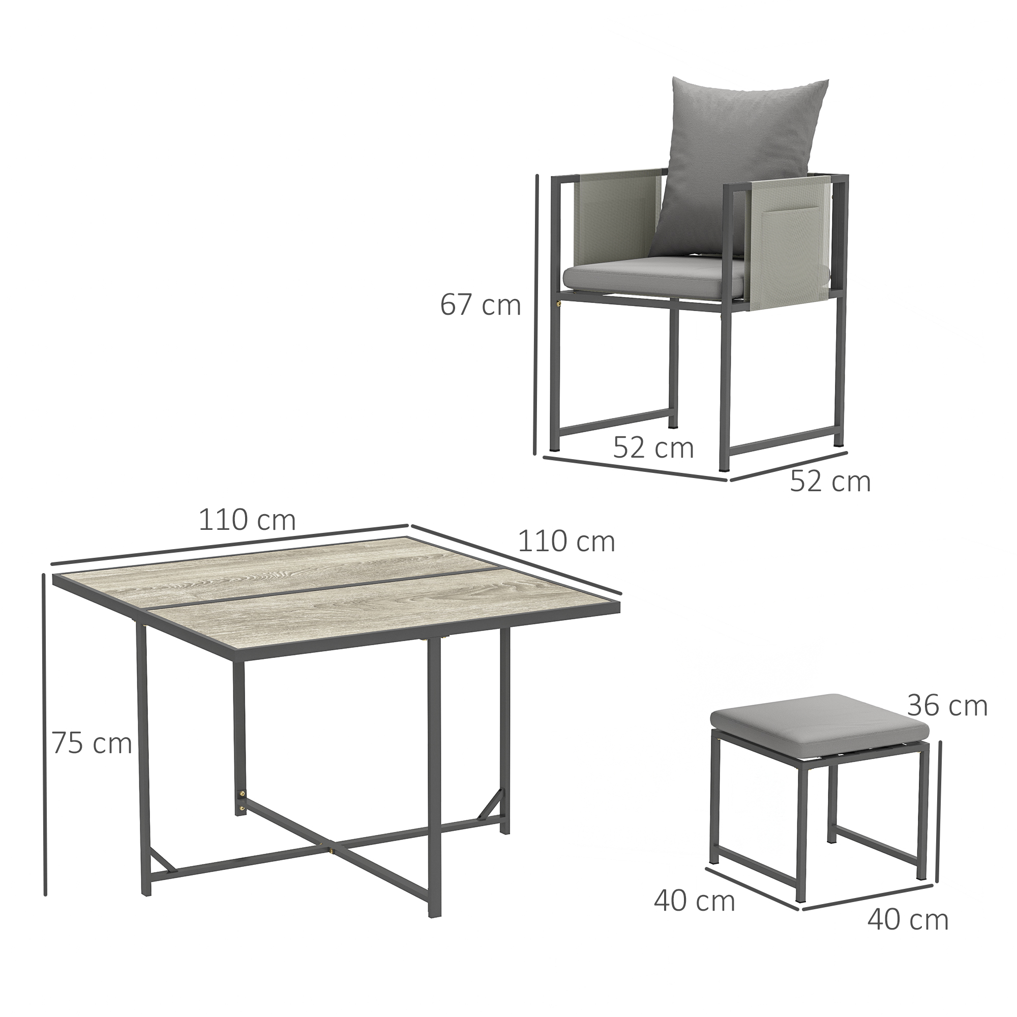  Set Mobilier de Gradina din 9 Piese cu Masa, 4 Fotolii si 4 Scaune, 110x110x75 cm, Gri [2]