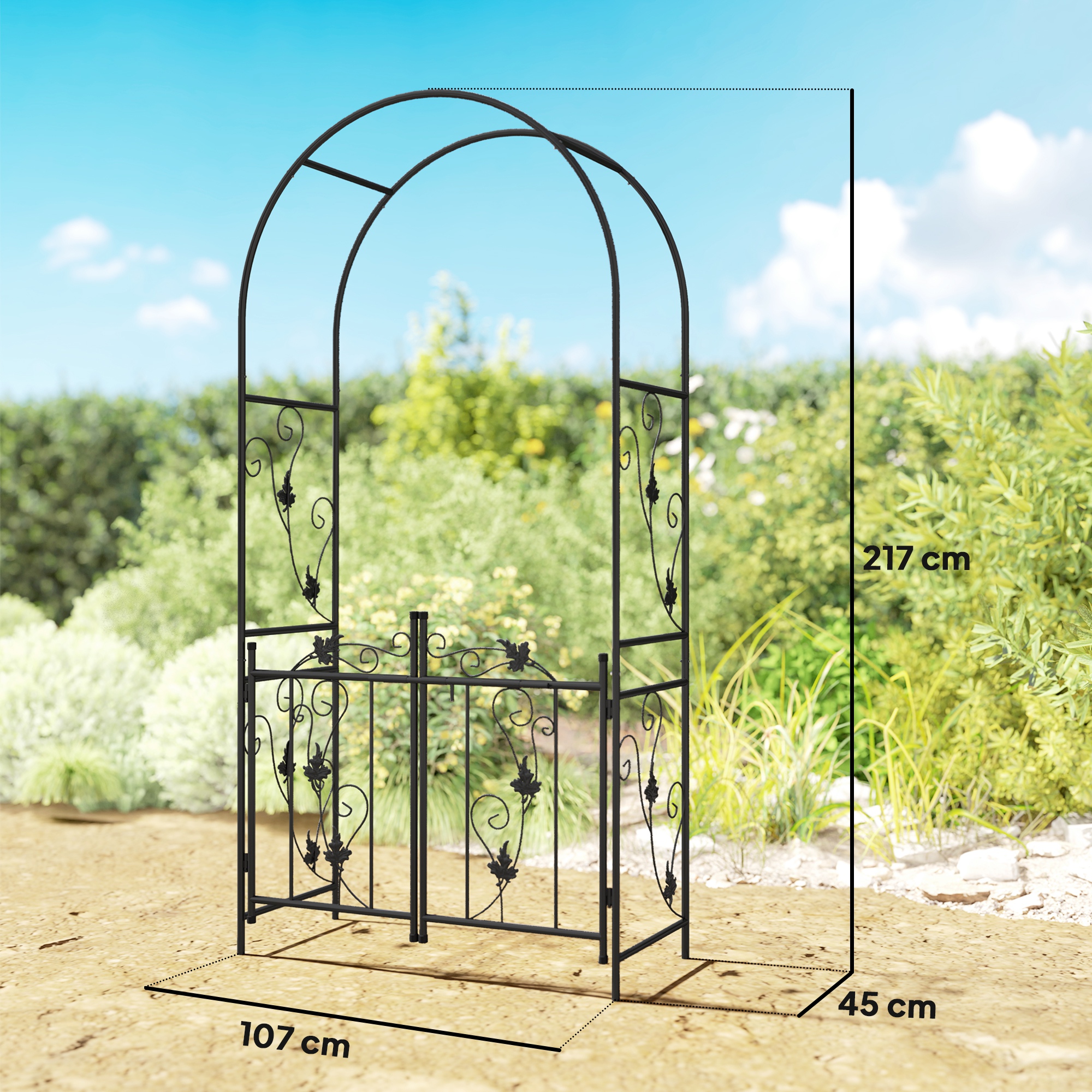  Arc de Gradina cu Poarta si Grilaj pentru Plante Cataratoare, 2,2x1 m, Negru [2]