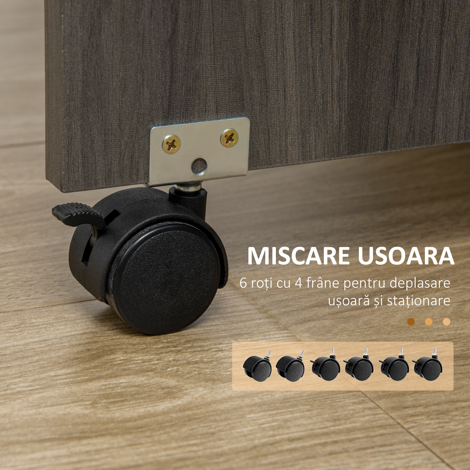  Masa Extensibila pe 6 Roti cu 2 Sertare si Dulap cu Usi, din Lemn, 120x60x76.5 cm, Gri [6]