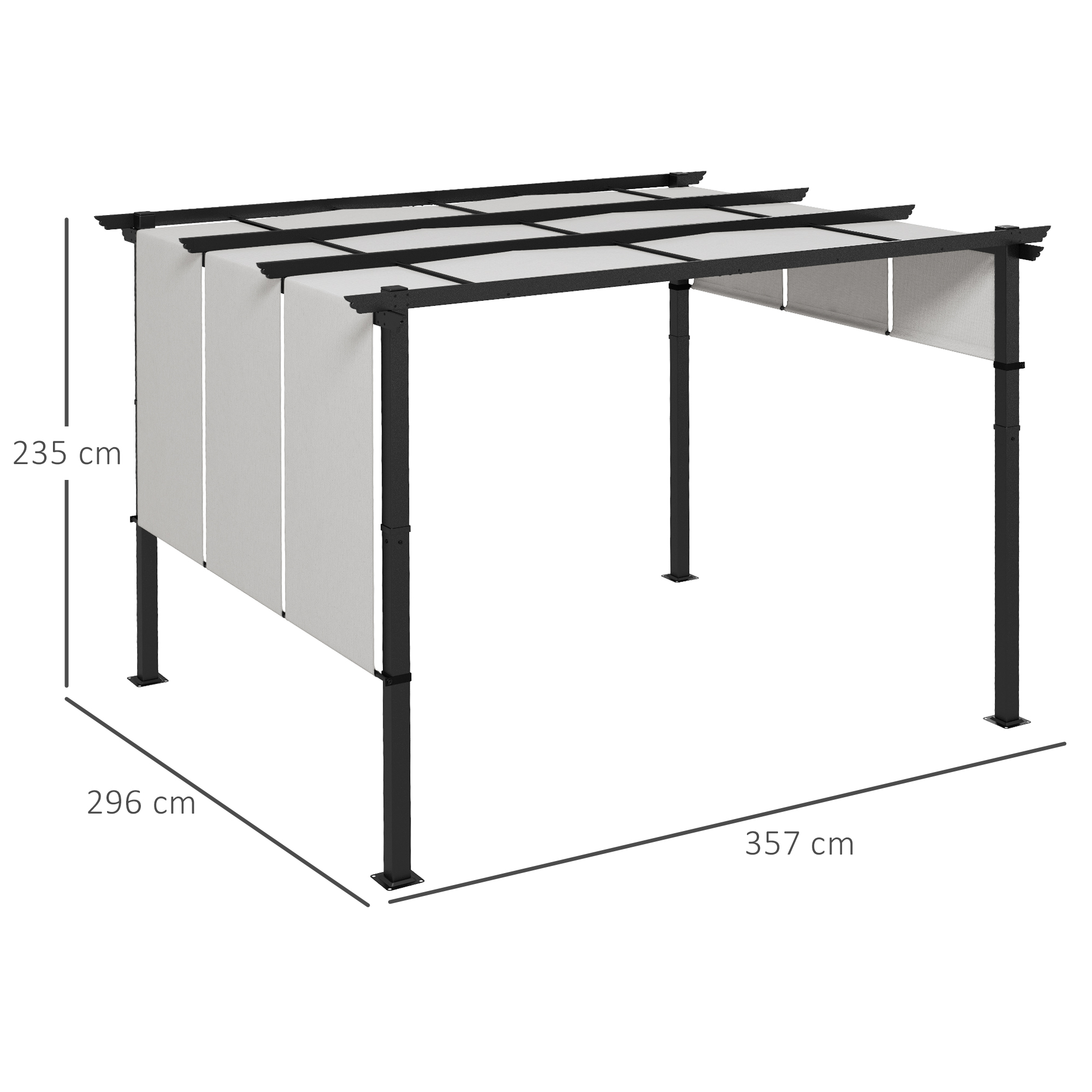  Pergola Gazebo 3x3.5 m cu 3 Acoperisuri Reglabile, din Otel si Poliester Anti-UV, Gri Deschis [2]