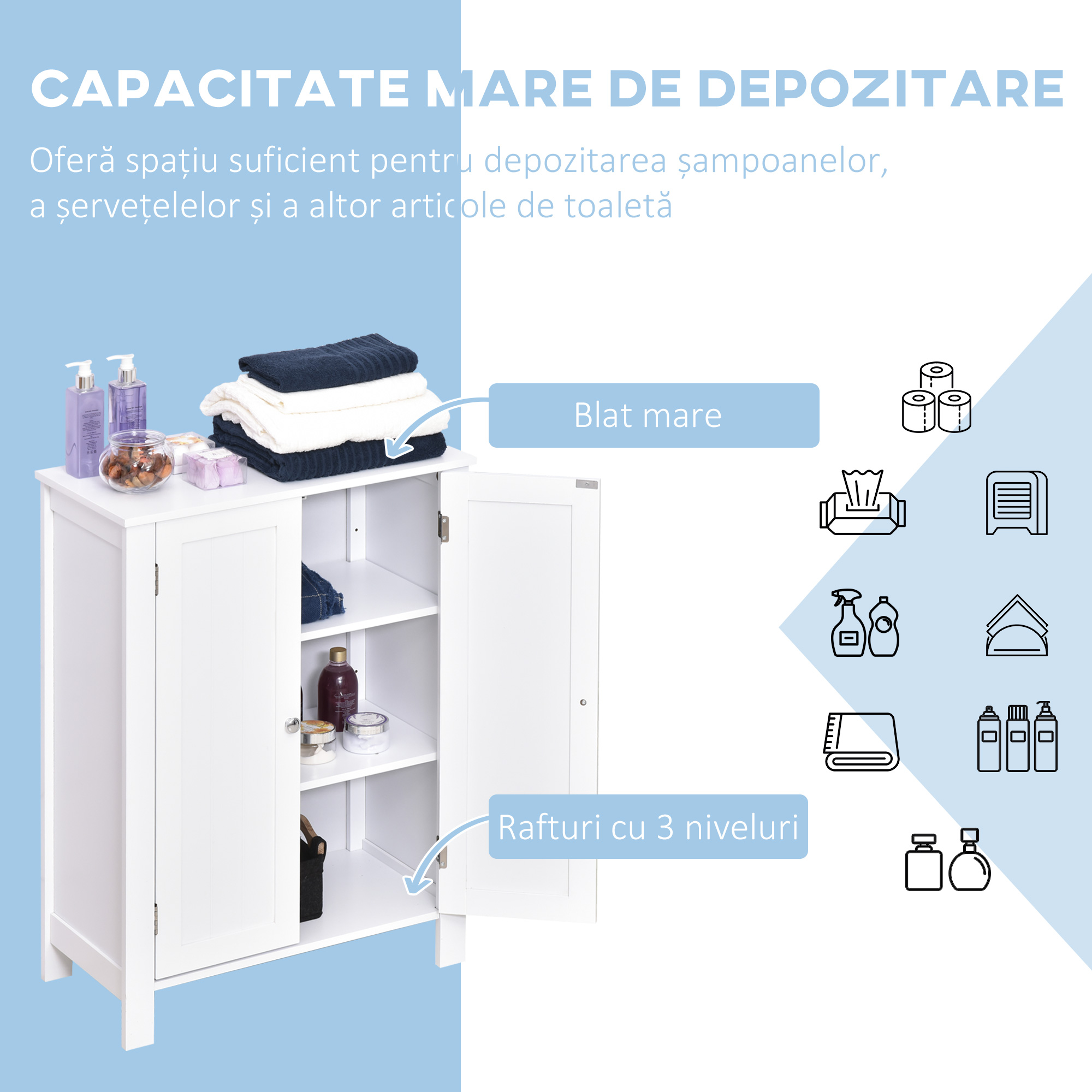  dulap baie, cu doua usi, 60x30x80 cm, alb [3]