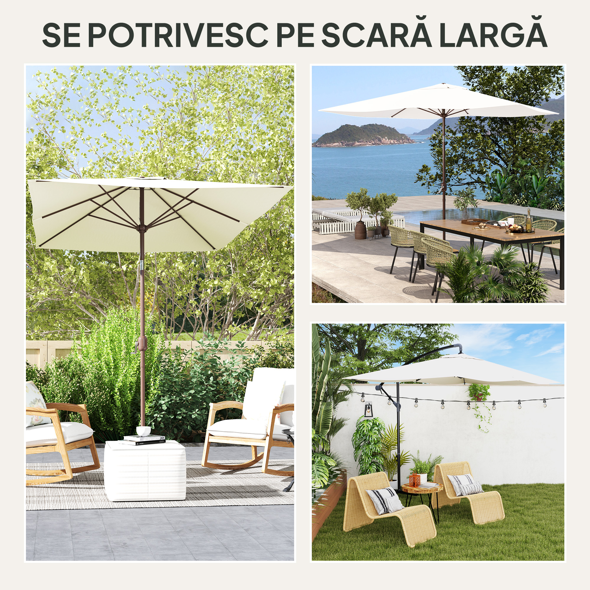  Panza de Schimb pentru Umbrela Dreptunghiulara 3x2 m cu 6 Spite, Poliester Anti-UV 50+, Bej [3]