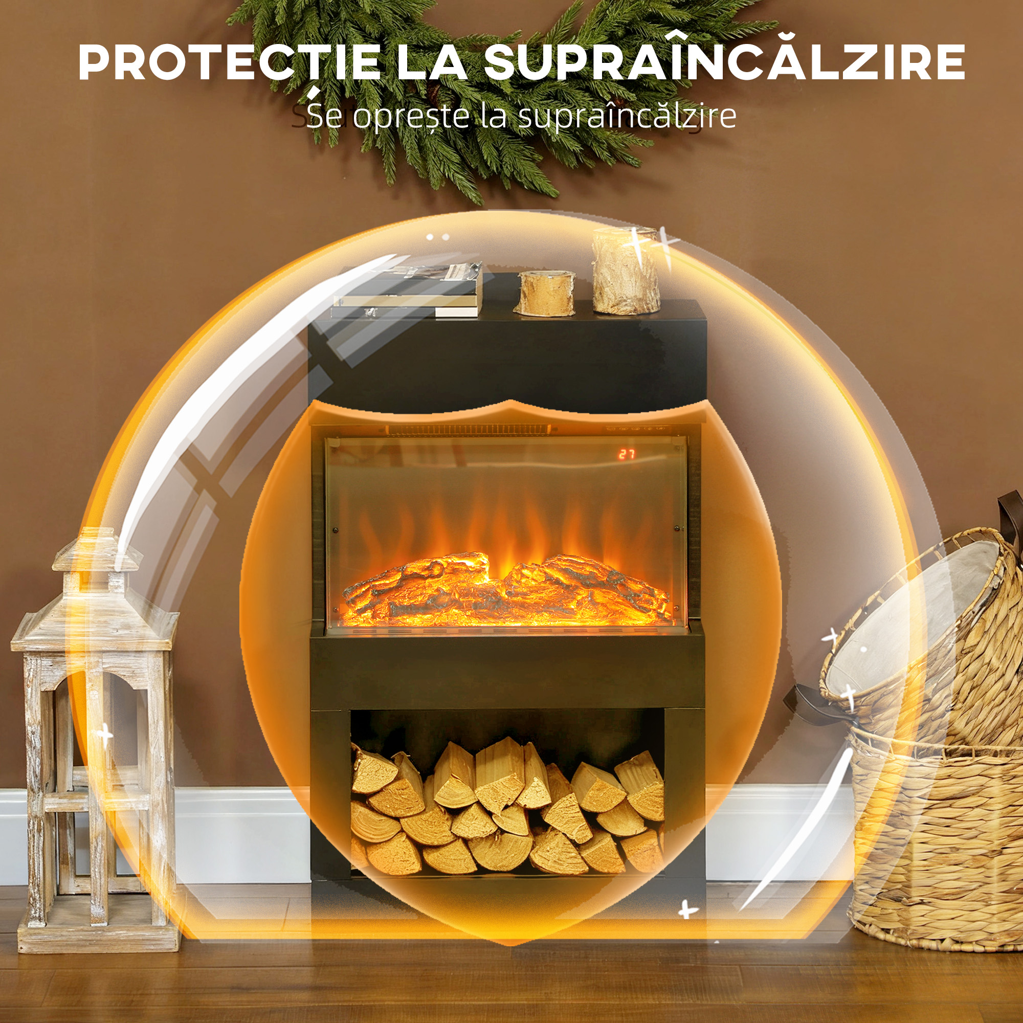  semineu electric cu efect de flacara colorata, 1000W/2000W si telecomanda [8]