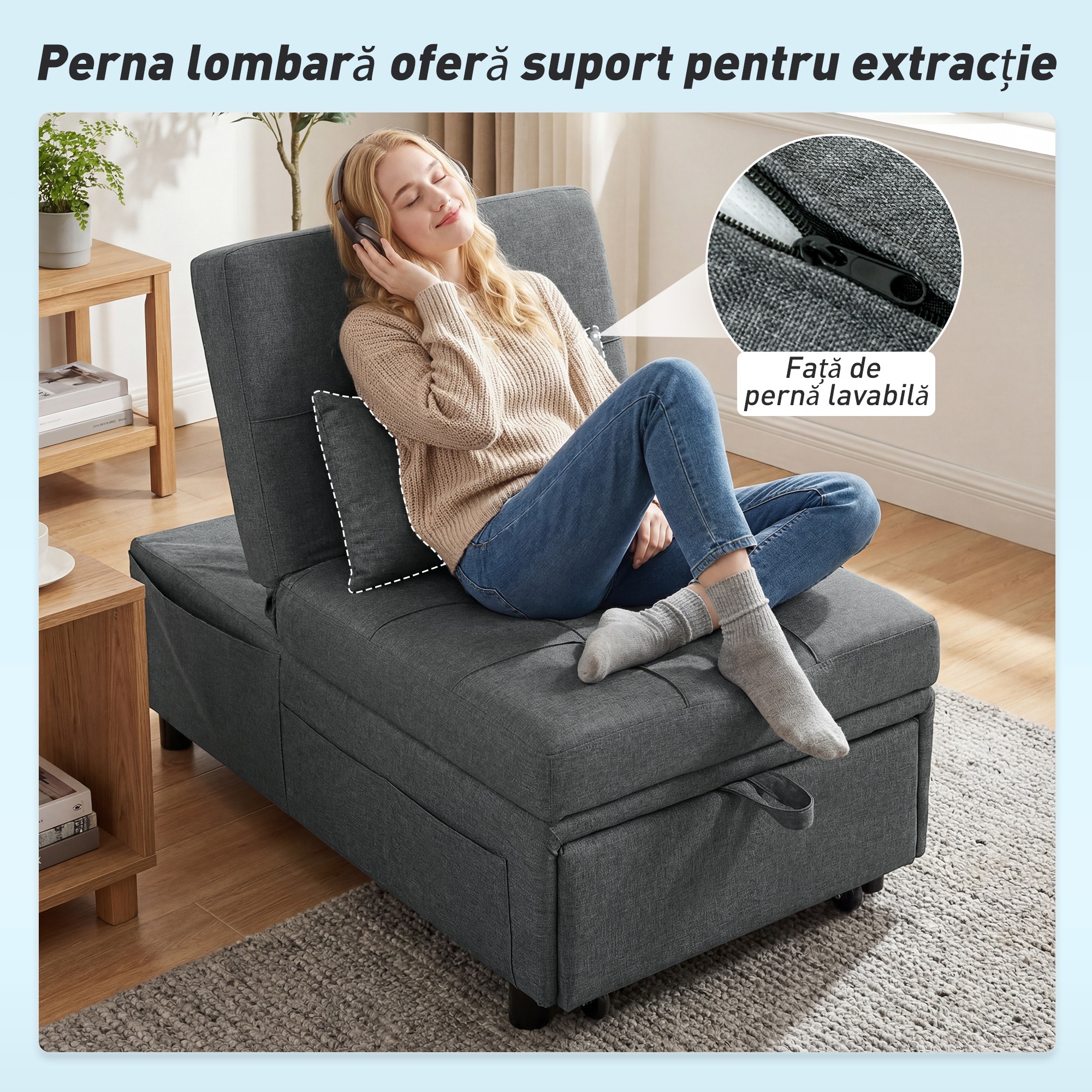  Fotoliu Pat de O Persoana Fotoliu Rabatabil 4-in-1, Gri [6]