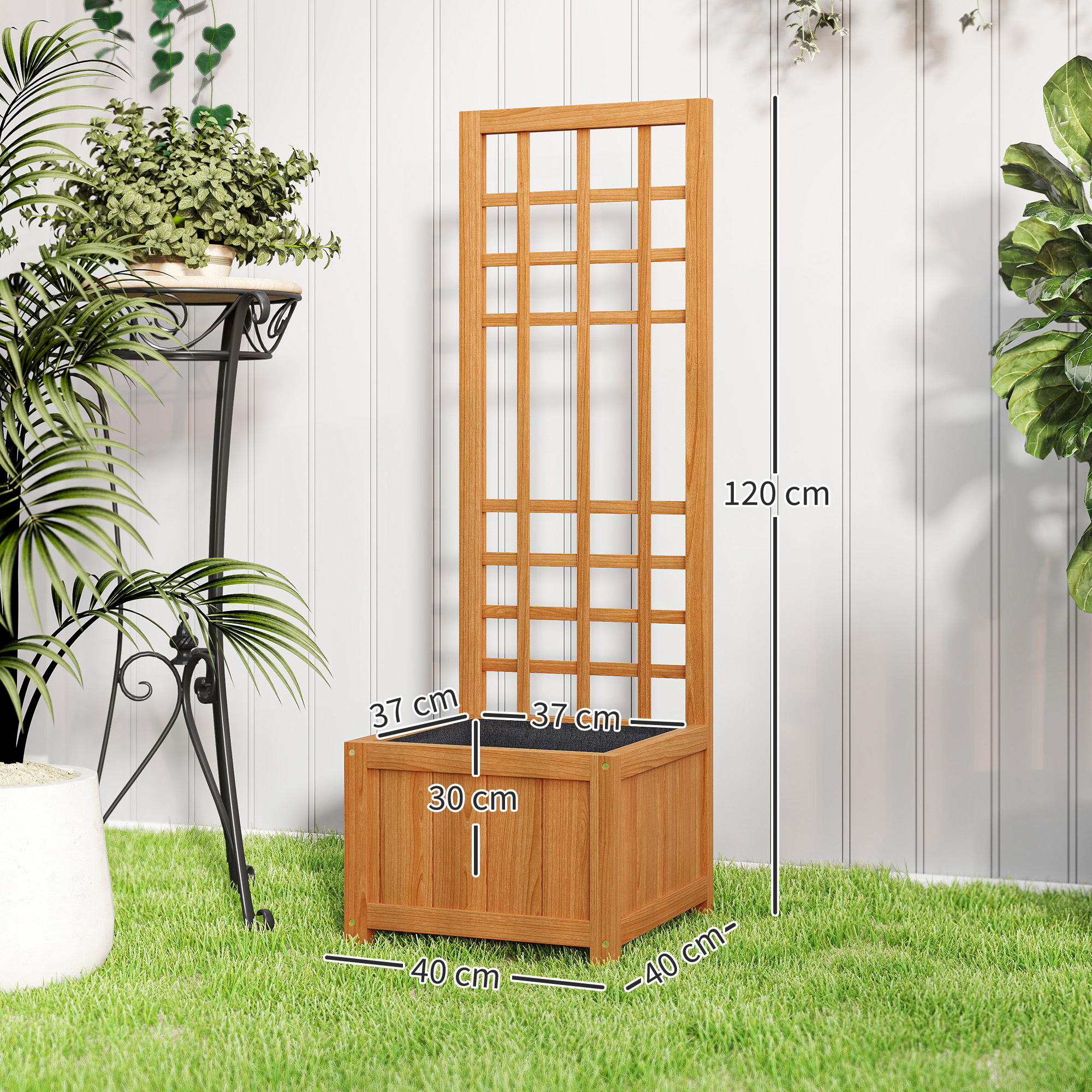  Pat inaltat pentru Gradina cu Grilaj si Orificiu de Drenaj, 40x40x120 cm, Maro Deschis [2]