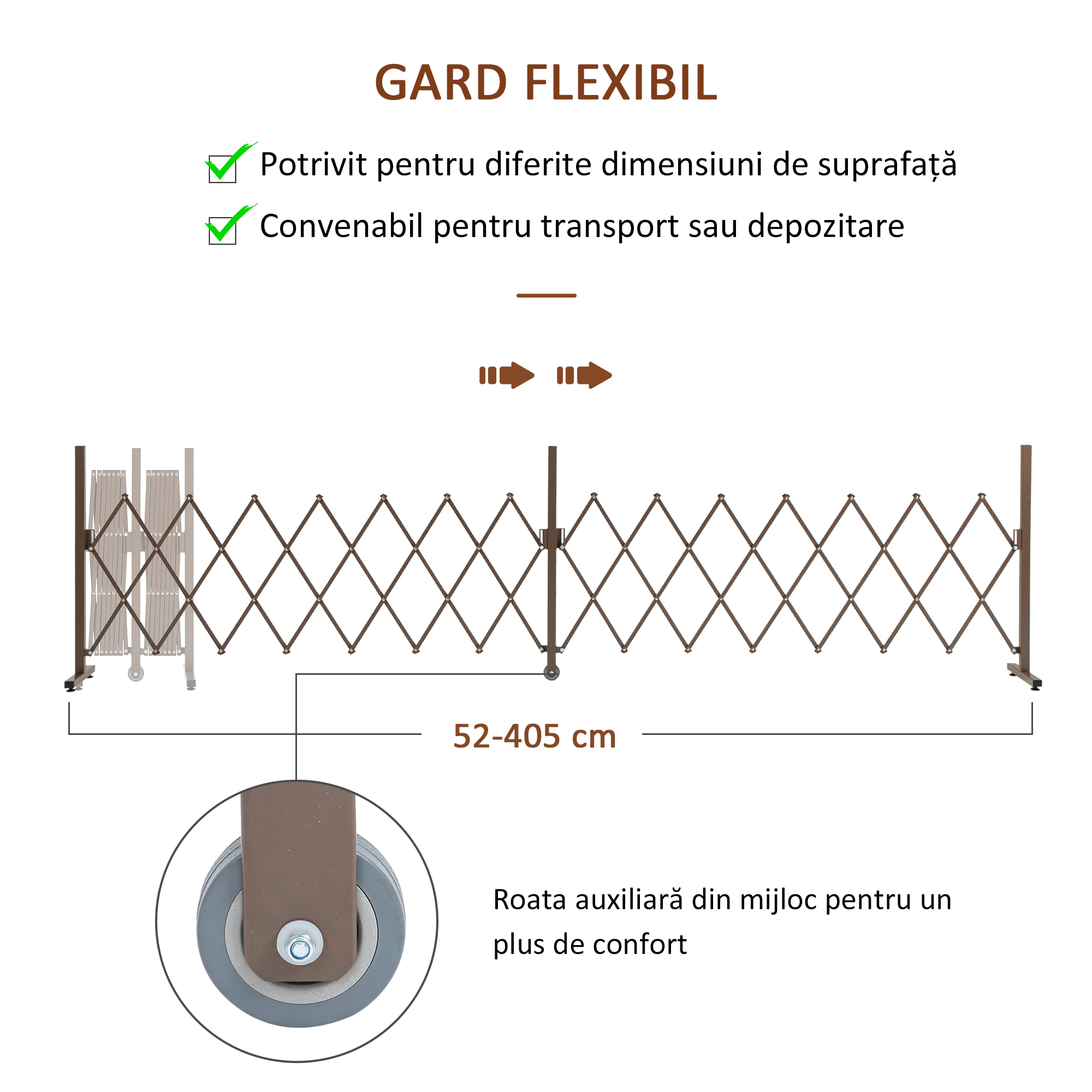  Gard Extensibil Autoportant, Grilaj Flexibil din Otel si Aluminiu, Pliabil, 52-405 cm, Maro inchis [4]