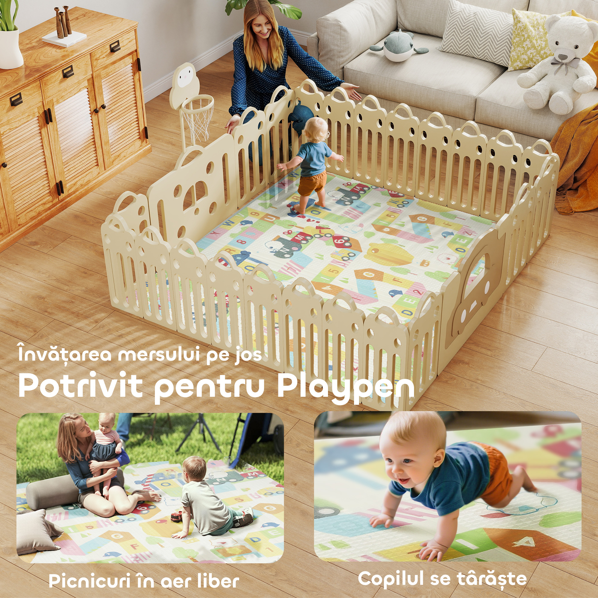  Covor pentru Copii cu Literele Alfabetului si Suprafata Impermeabila din XPE, Multicolor, 200x180x1.5 cm [7]