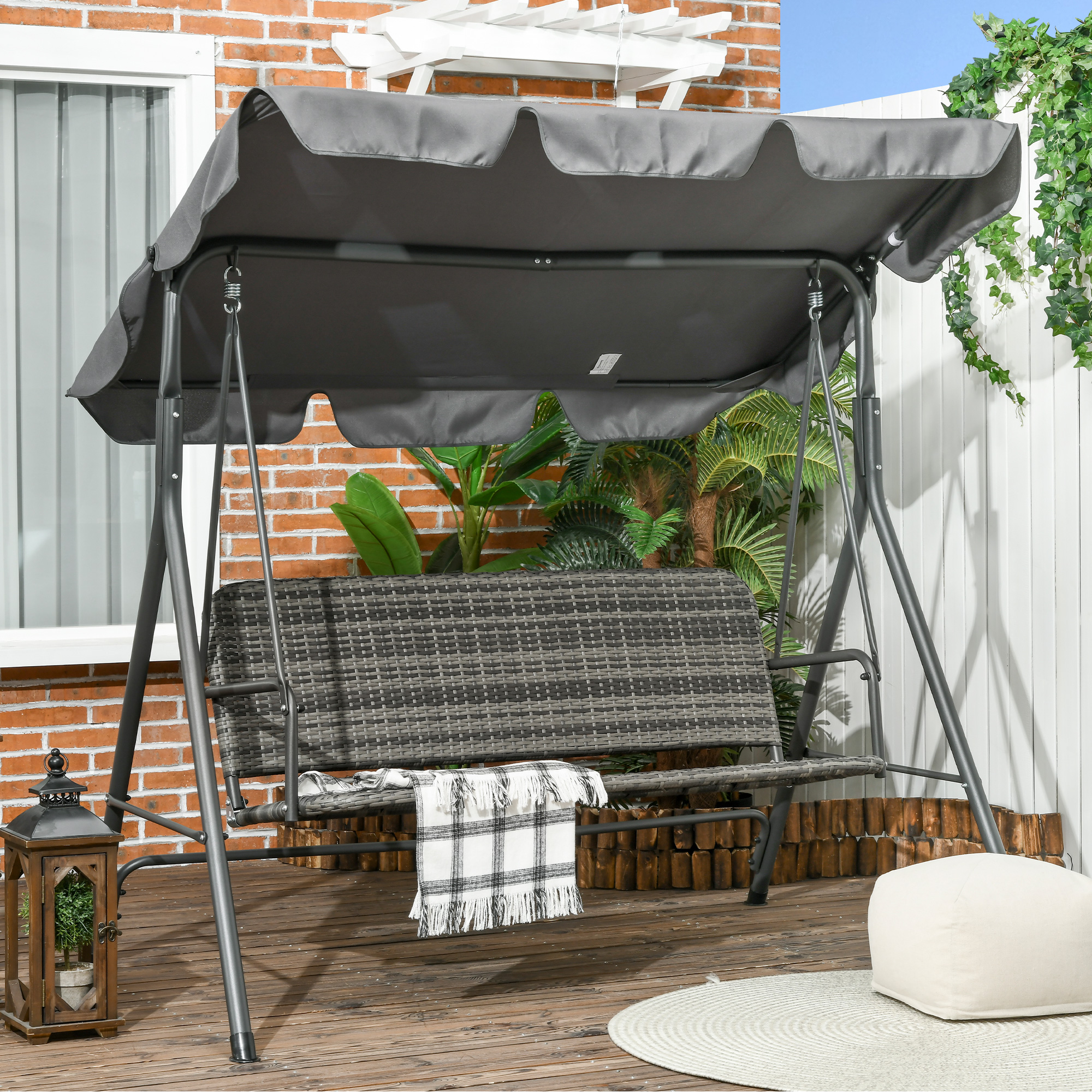  Balansoar de Gradina cu 3 Locuri si Parasolar Reglabil, 167x112x153 cm, Gri inchis [1]