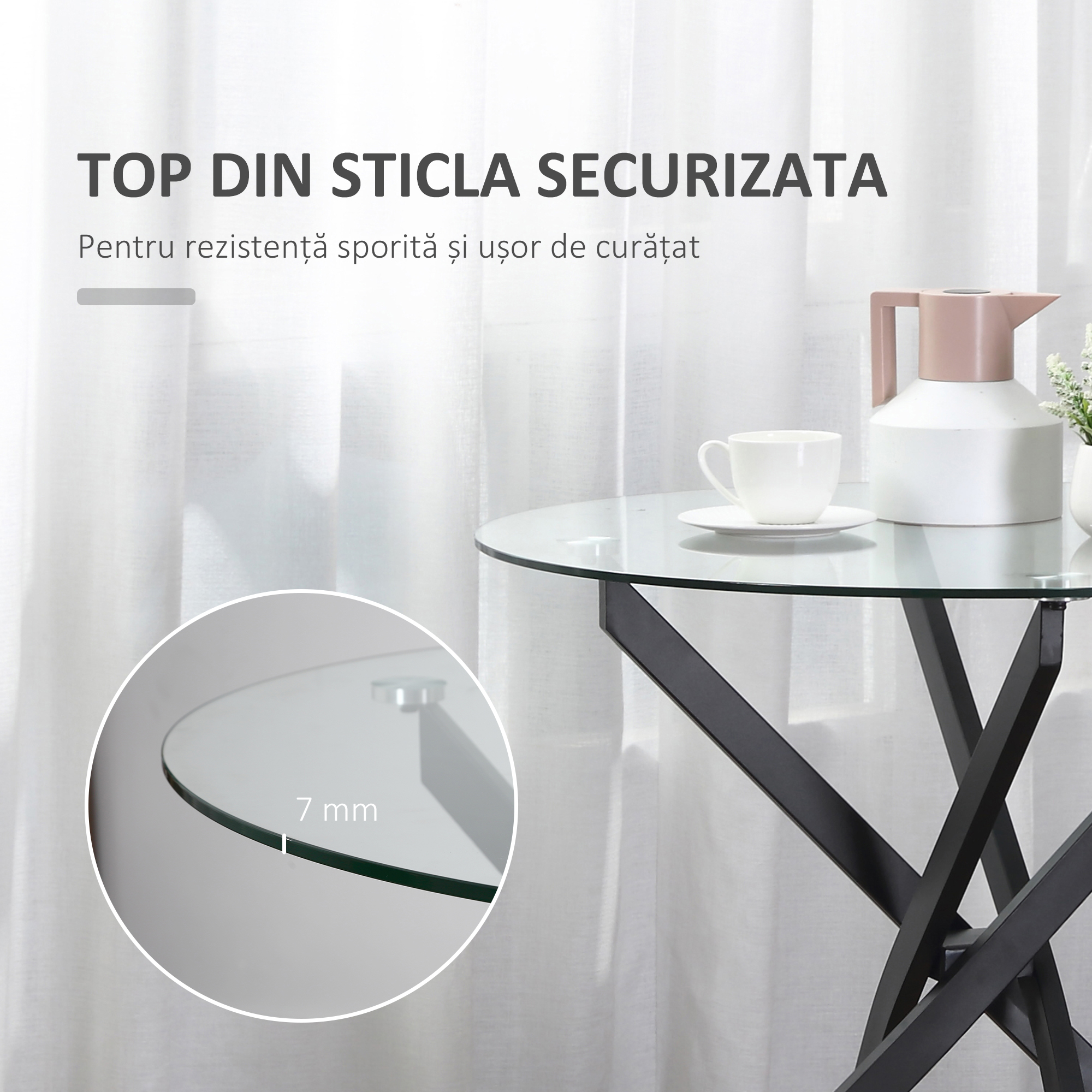  Masa Rotunda 80×80×75 cm - Sticla Eleganta & Picioare Metal [3]