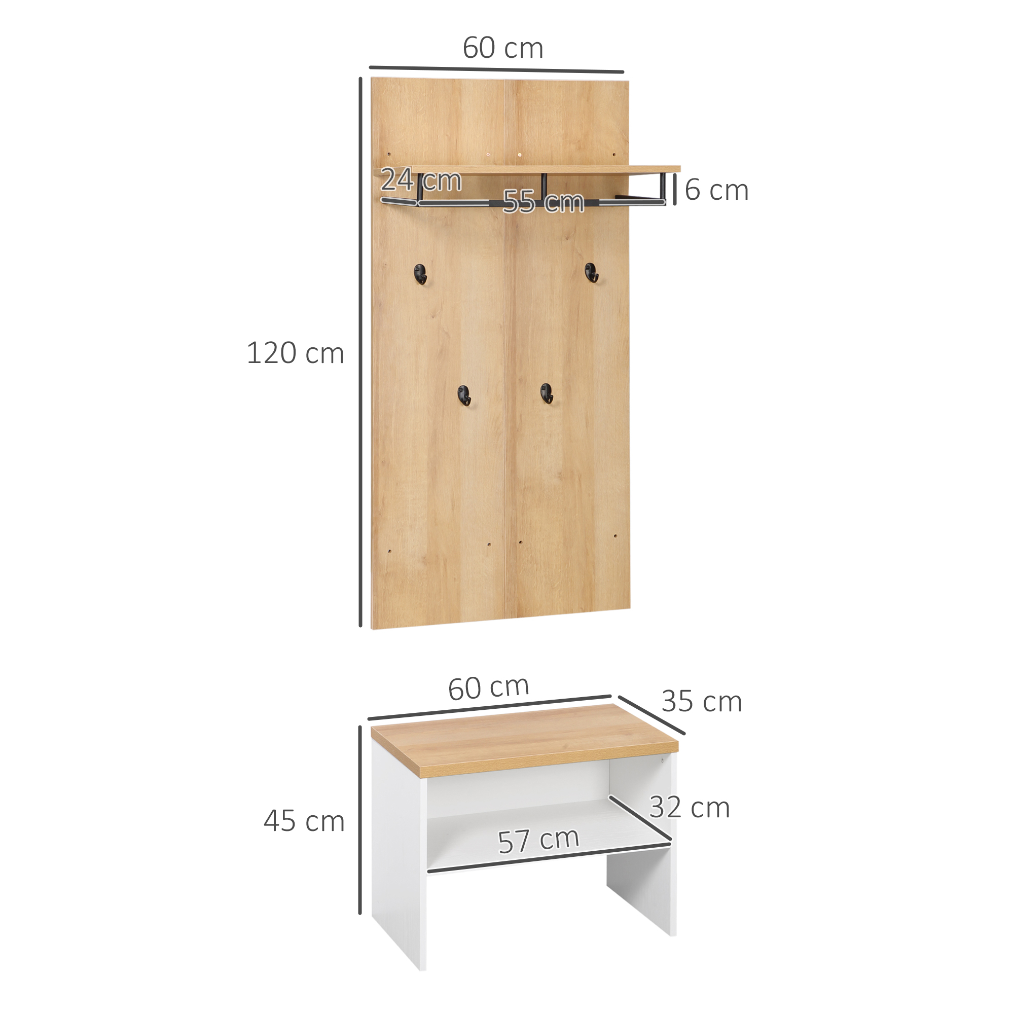  Entryway Organizer with Shoe Bench, Shoe Rack, Hall Tree with 4 Hooks, Coat Rack for Hallway, White and Natural [2]