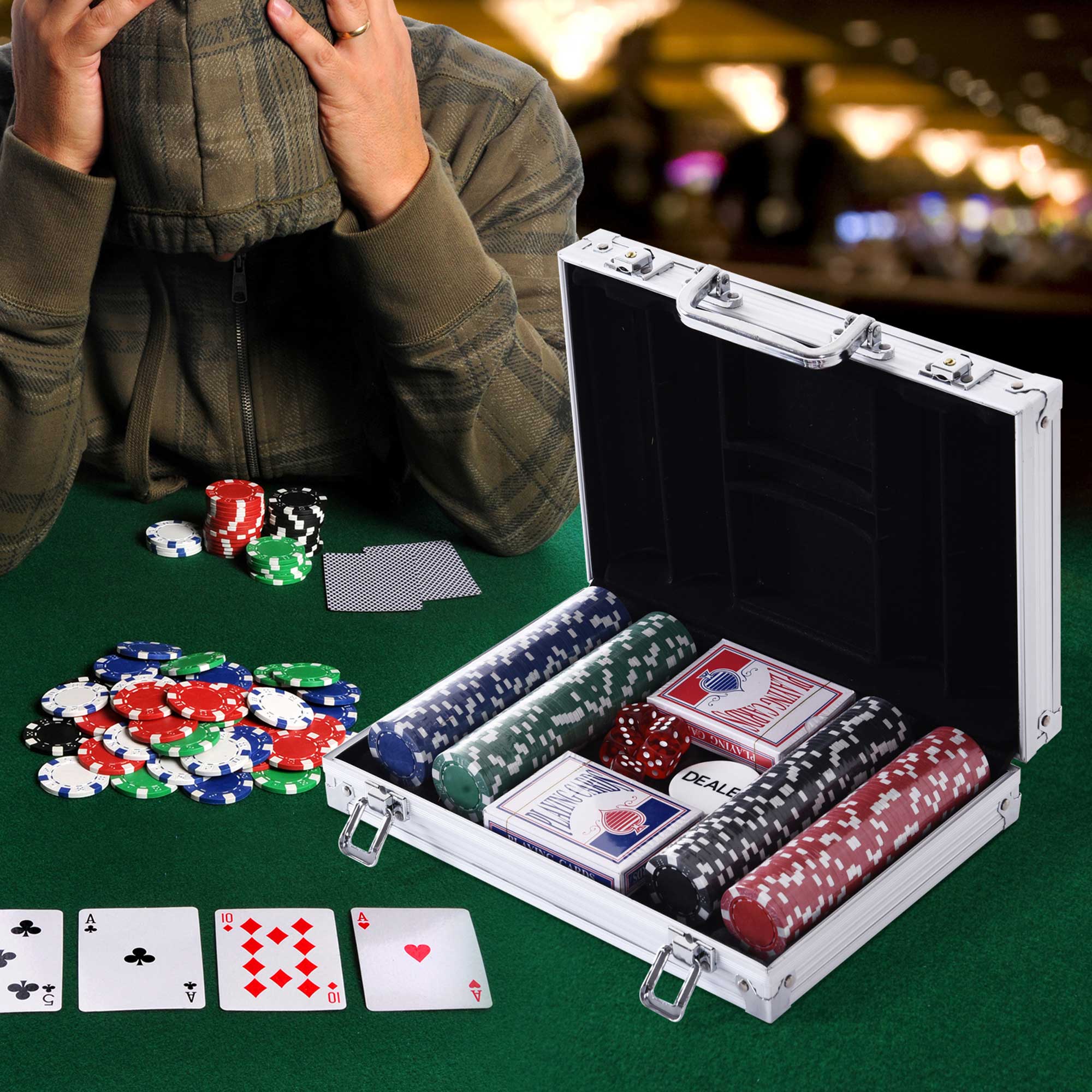  Geanta pentru Jocuri, Poker,  200 jetoane, din aluminiu, Argintiu [1]