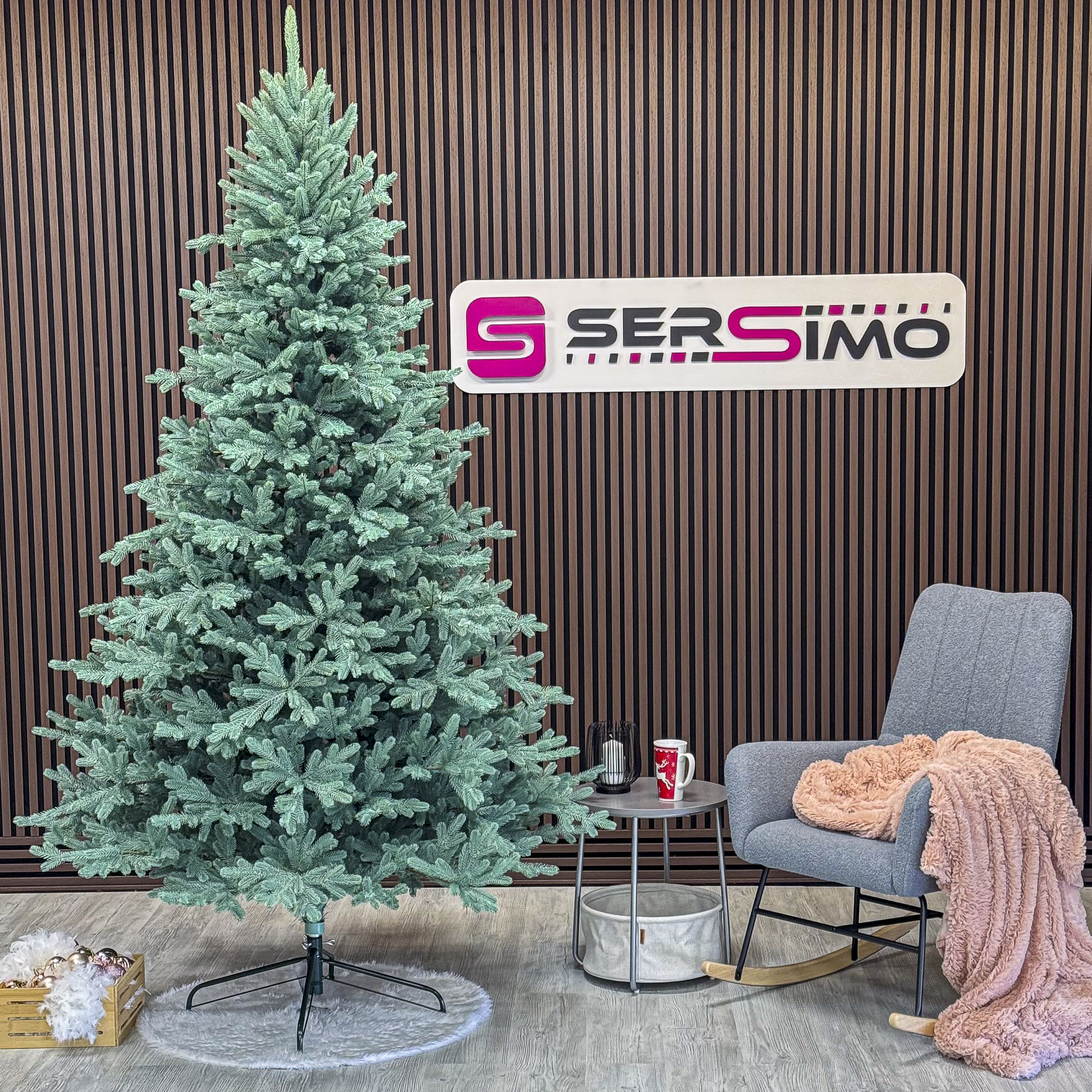 Brad artificial Christmas Deluxe by Sersimo, Viena Select argintiu, integral 3D, 250 cm [7]