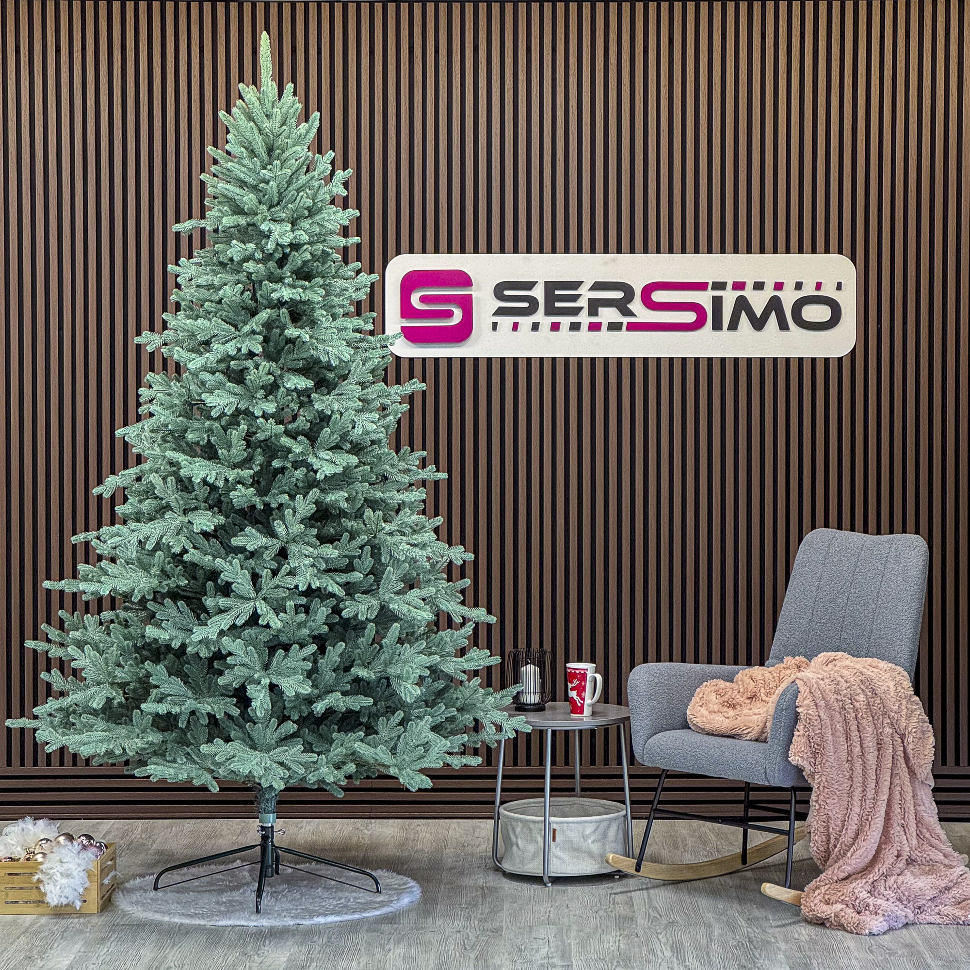 Brad artificial Christmas Deluxe by Sersimo, Viena Select argintiu, integral 3D, 250 cm [4]
