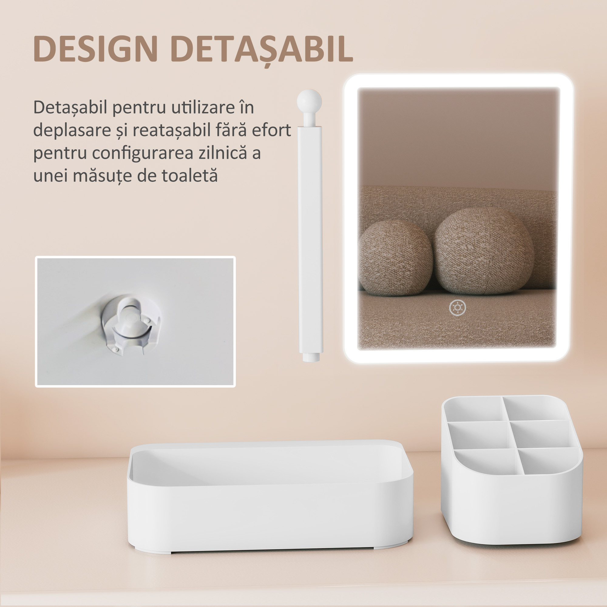  Oglinda de Machiaj cu Lumina, Reincarcabila cu Ecran Touch, 2 Moduri de Iluminare si Rotire 180°, Alb [8]