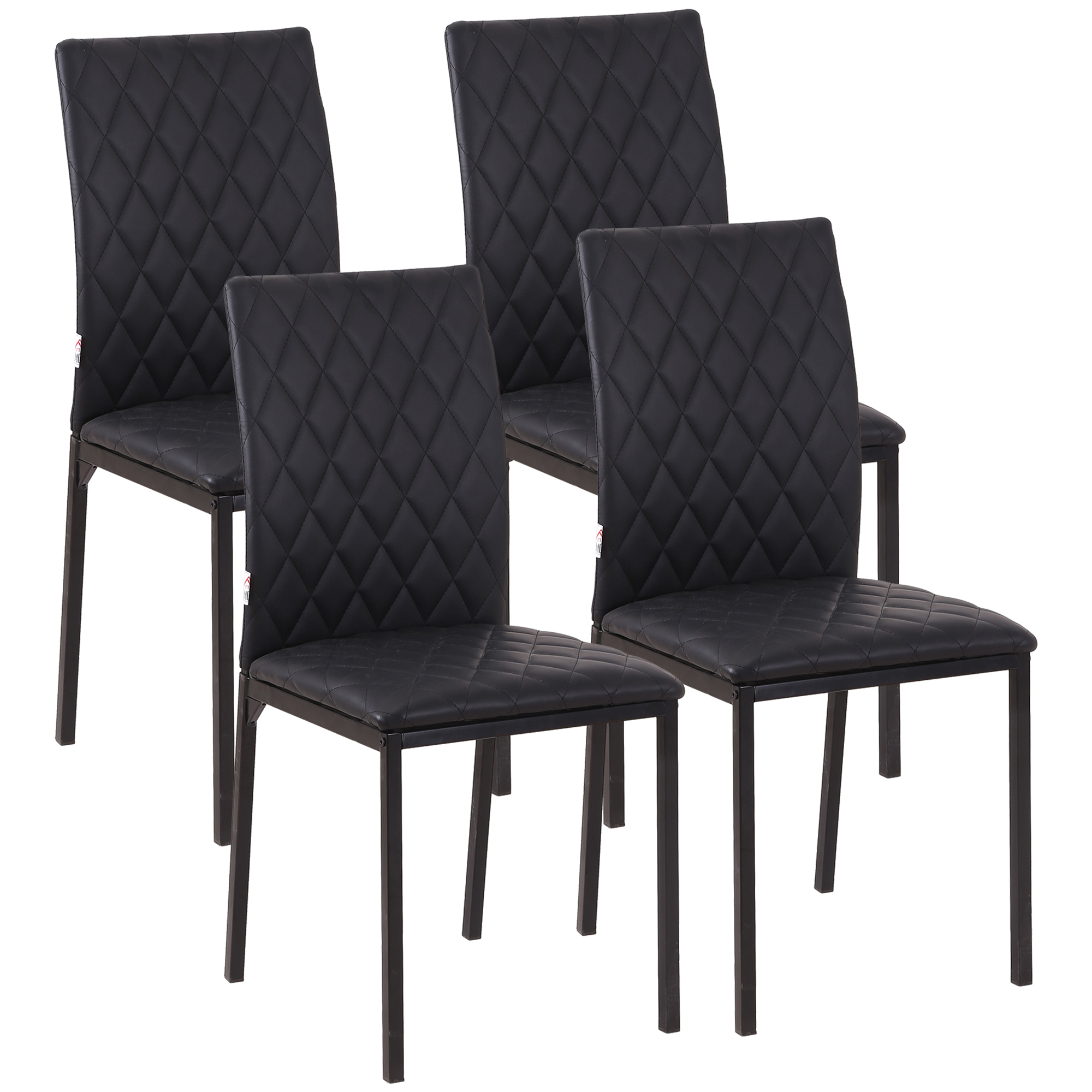 Bucatarie -  Set de 4 scaune pentru dining din piele sintetica cu cusaturi romboidale si picioare din metal, negru