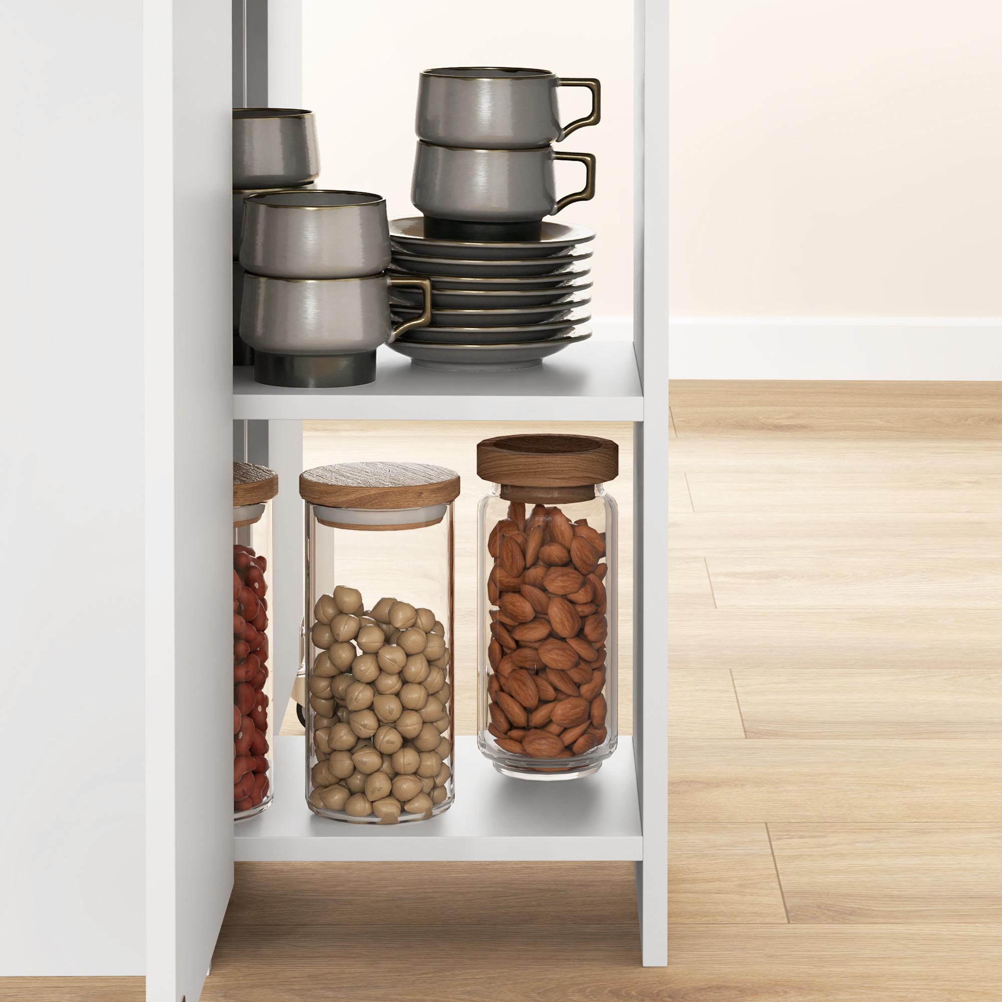  Masa de dining pliabila pentru 2-4 persoane cu 2 extensii, sertar si rafturi, stejar [7]