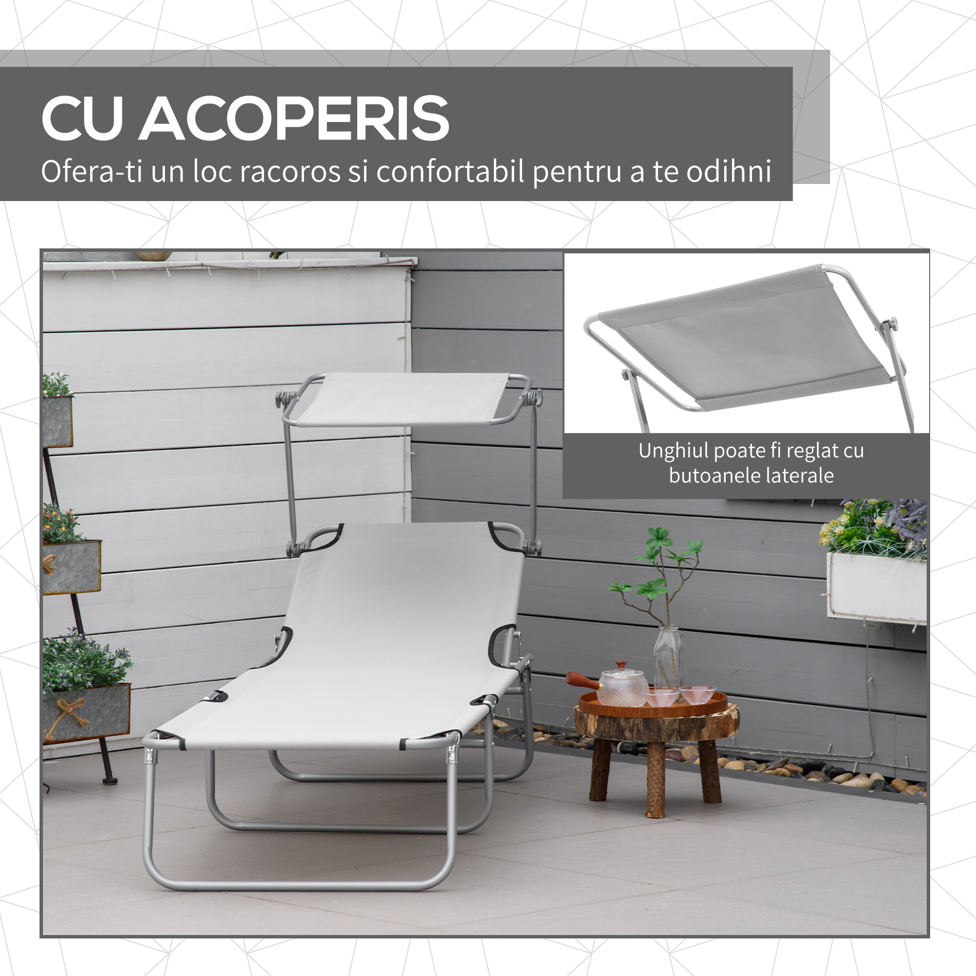  Sezlong pentru Gradina cu Baldachin Reglabil [5]