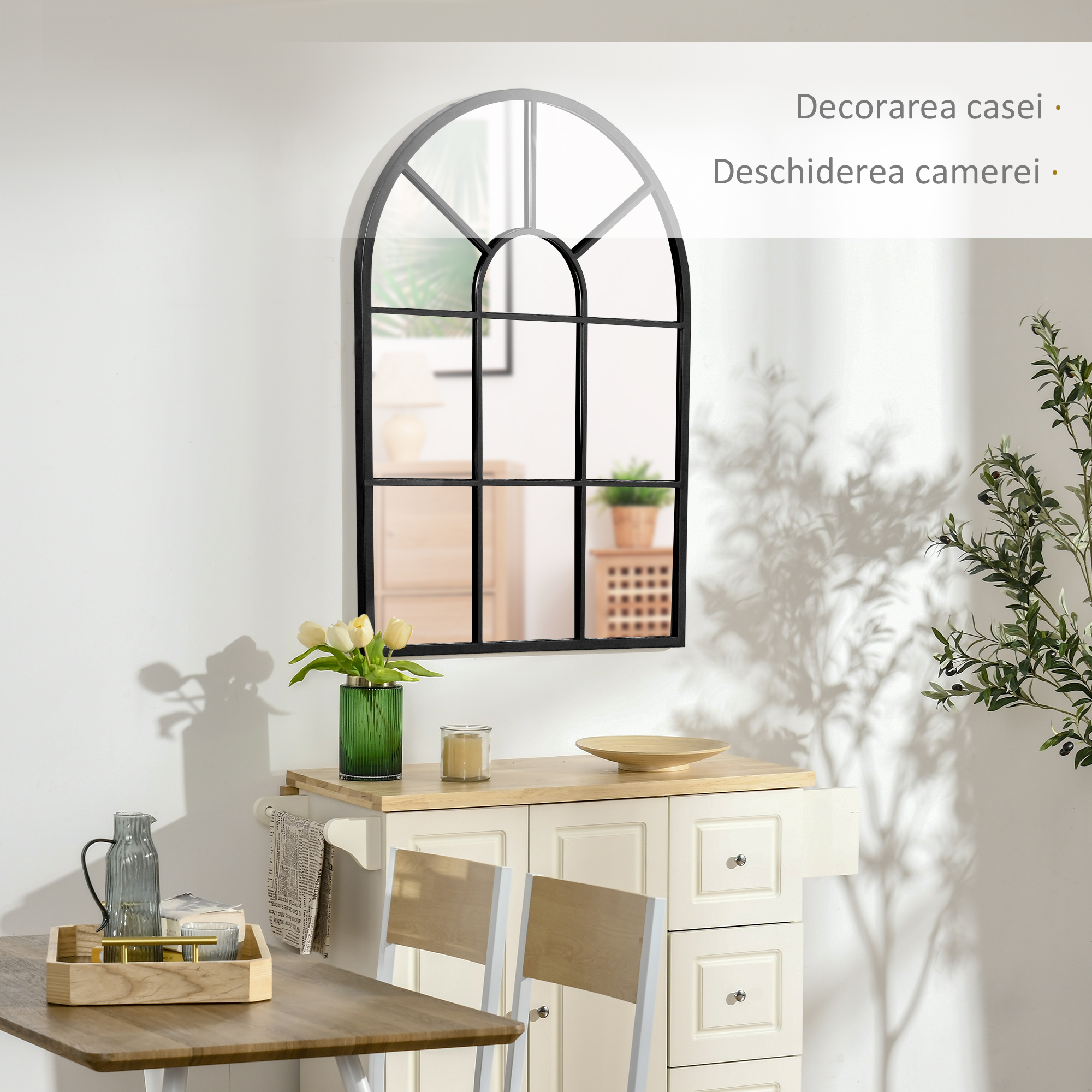  Oglinda Arcuita de Perete 91×60 cm, Negru Elegant [3]