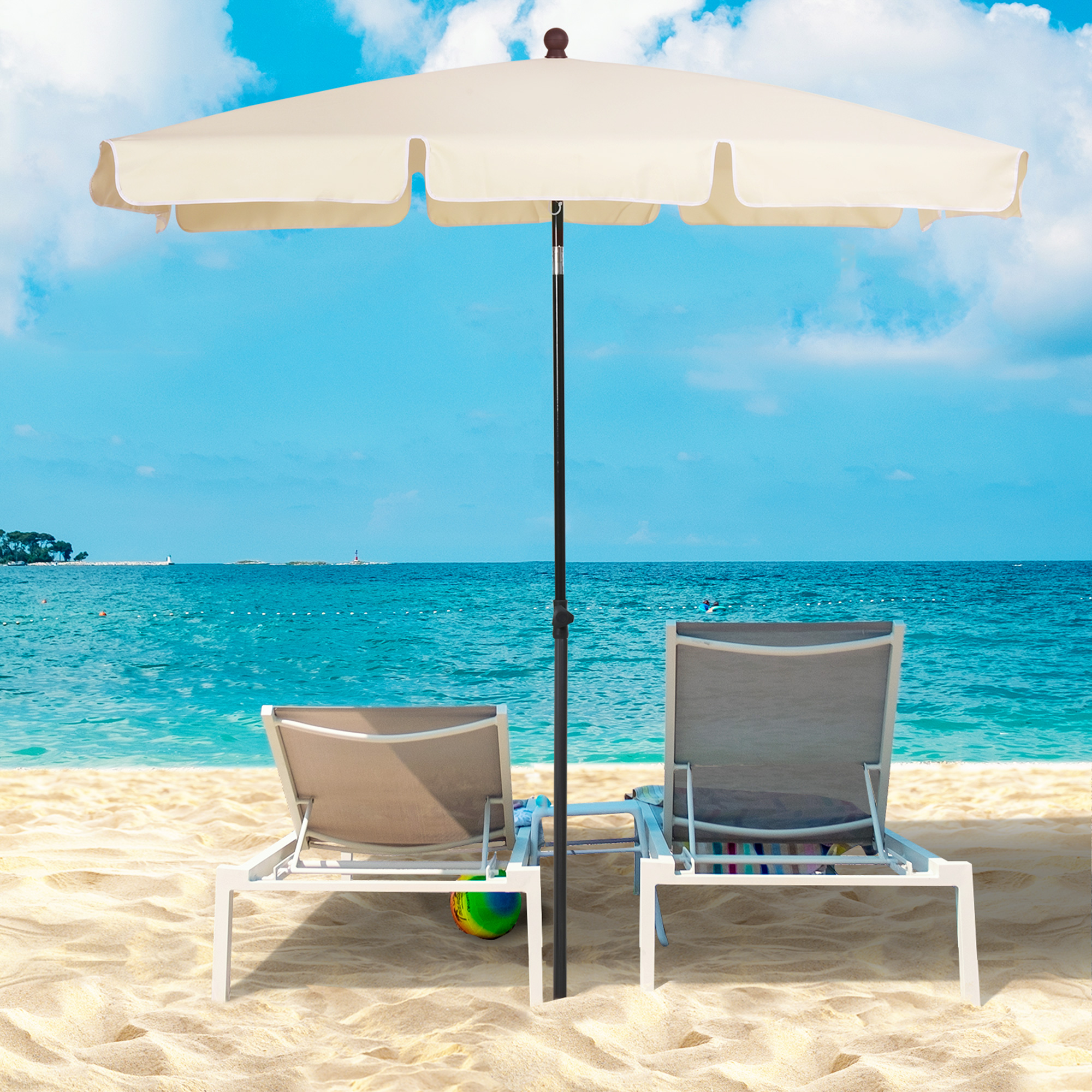 Umbrela pentru Gradina cu inclinare Reglabila si Stalp din Aluminiu, 198x130x245 cm, Bej [1]