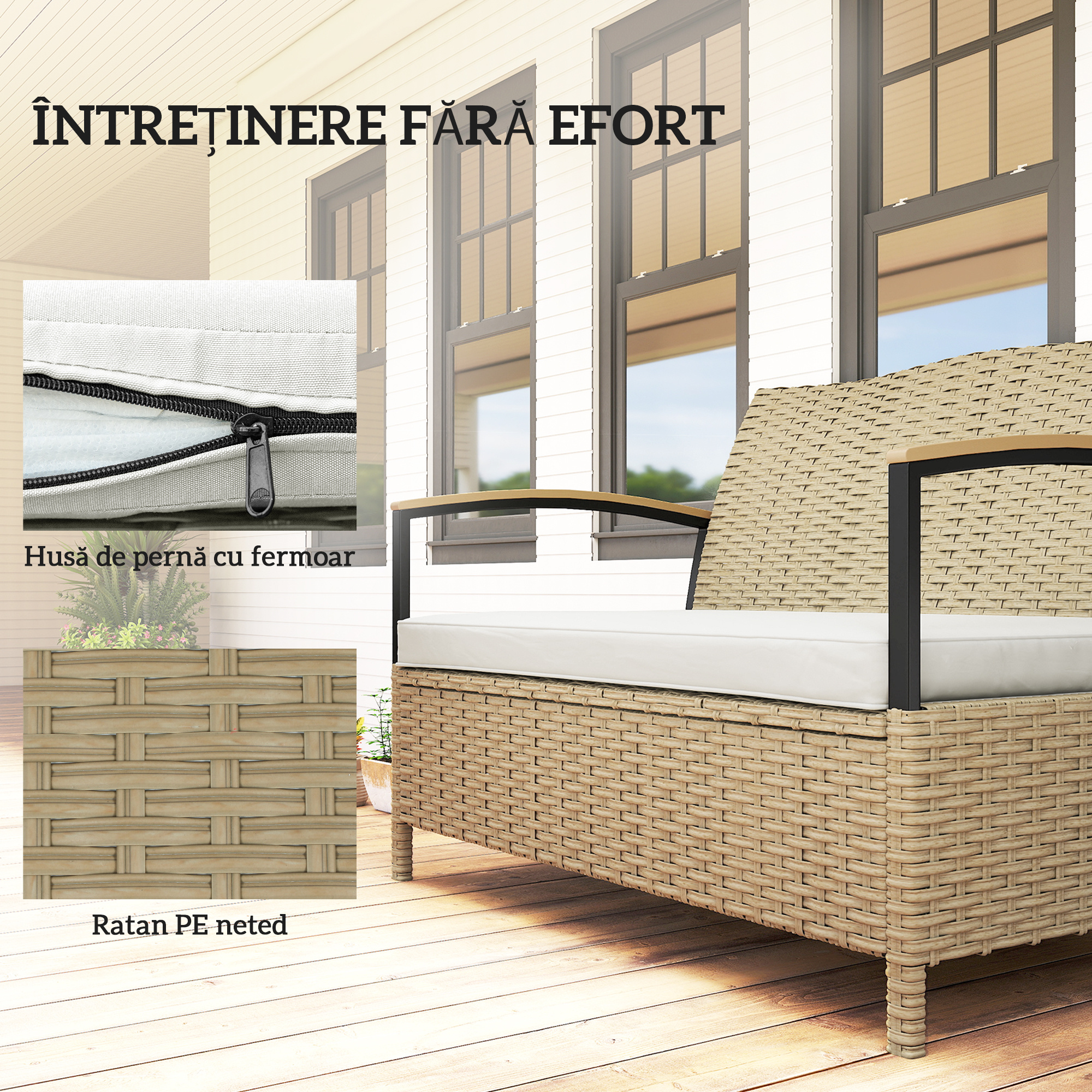  Banca cu Spatiu de Depozitare 125L cu Perna, Cadru Metalic, 123x70x82 cm, Bej [7]