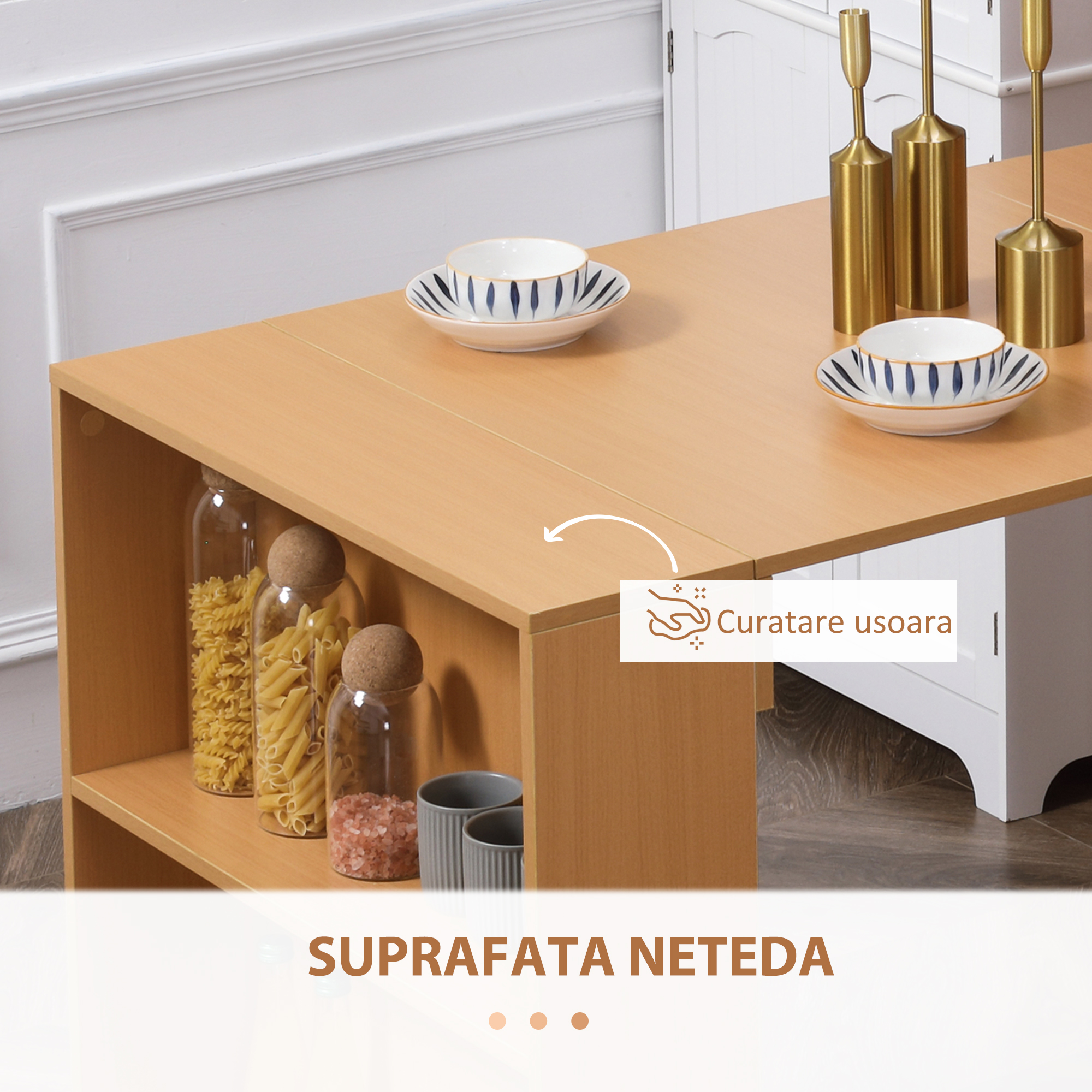  Masa de sufragerie pliabila moderna, bufet extensibil pentru spatii mici, locuri pana la 3 persoane, natural [6]