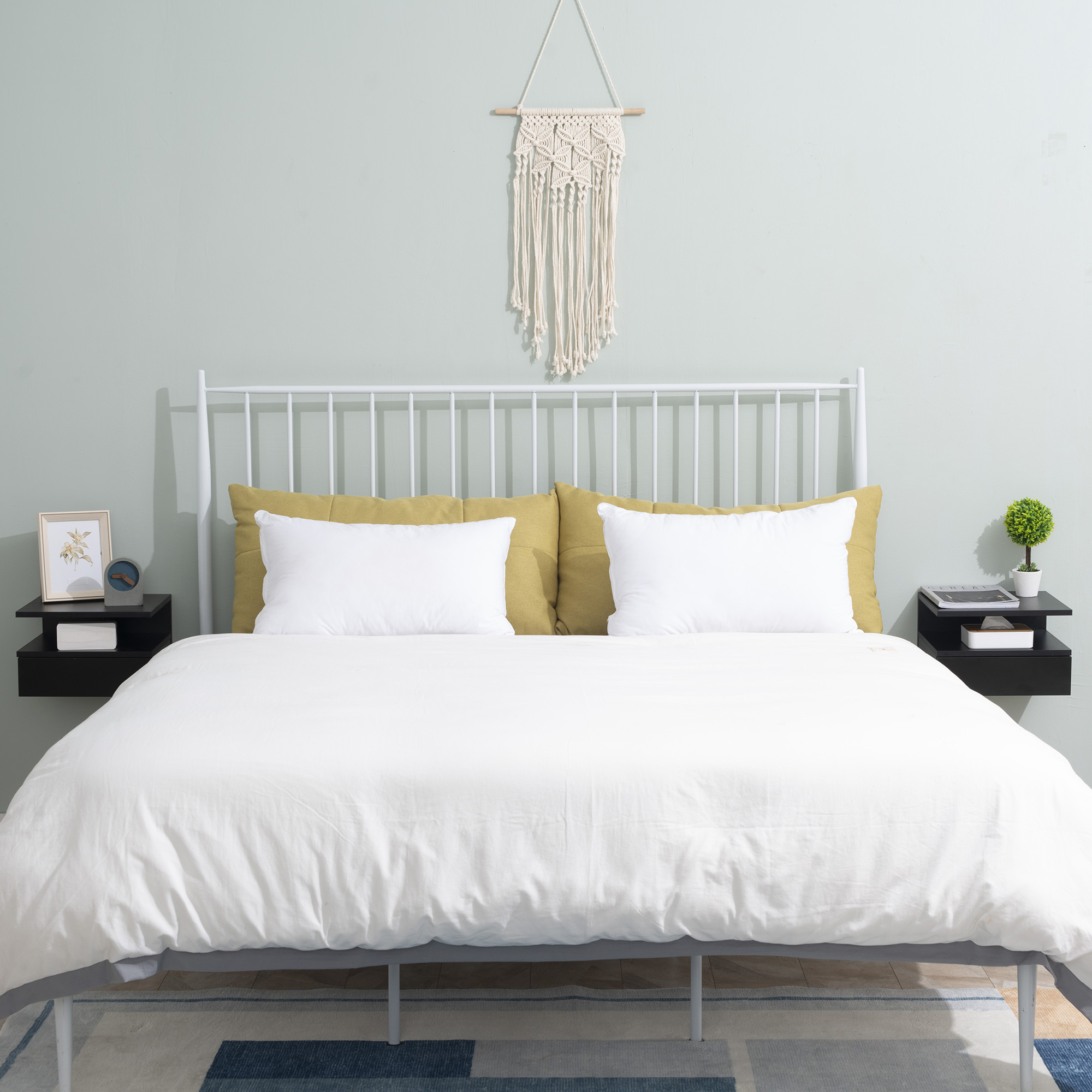  Set 2 Noptiere Suspendate - Lemn Cu Sertar & Polita Superioara [3]