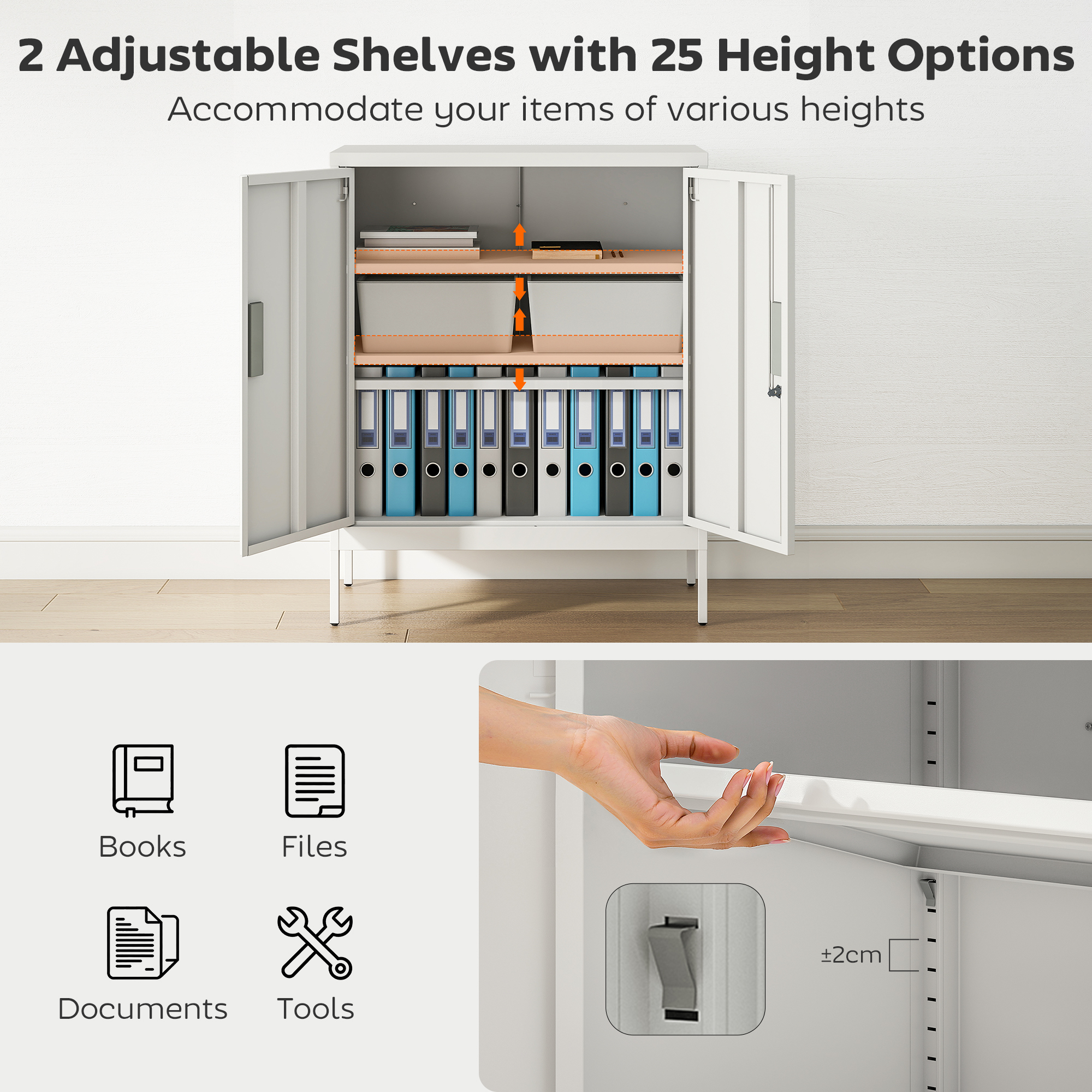  Dulap de Birou din Otel cu 2 Rafturi Reglabile, incuietoare si 2 Chei, 80x40x100 cm, Alb [3]