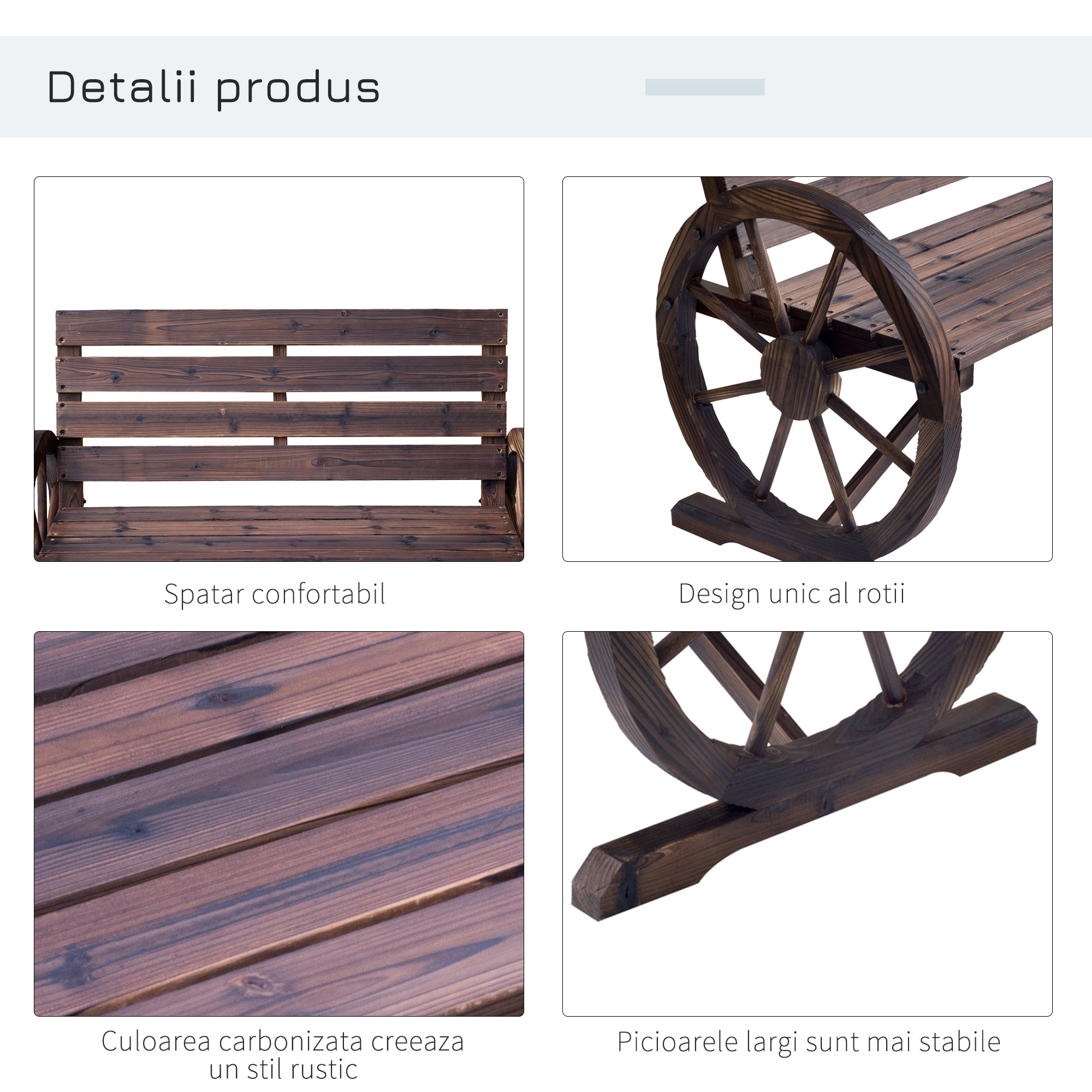  Banca Country Fonta 127×60×85 cm - 2-locuri cu Cotiere Rotative Neagra [5]