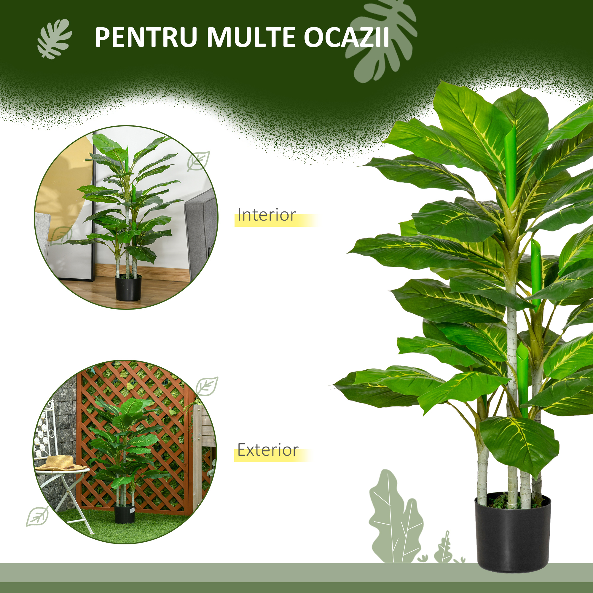  Planta Artificiala cu 33 de Frunze pentru Uz Interior si Exterior cu Ghiveci, Planta Falsa in PEVA, PE si Ciment, 95 cm, Verde [3]